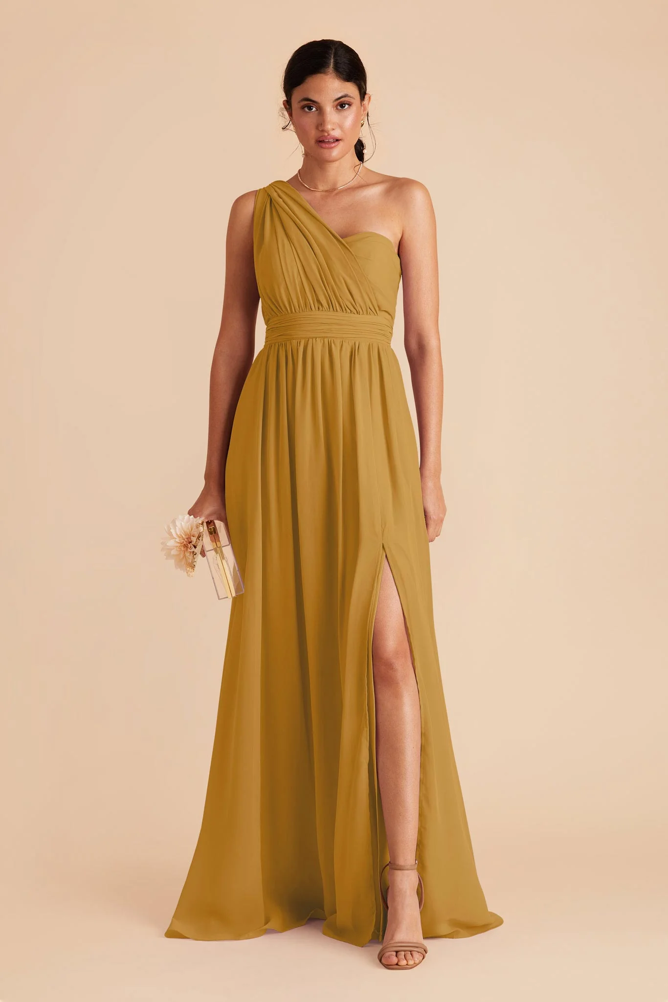 Grace Chiffon Dress With Slit - Marigold
