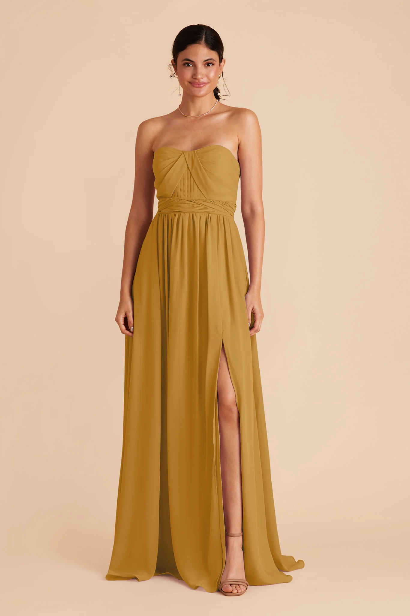 Grace Chiffon Dress With Slit - Marigold - Image 3
