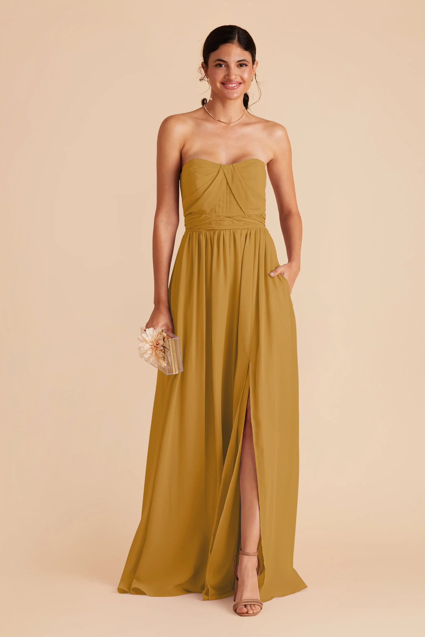 Grace Chiffon Dress With Slit - Marigold - Image 4