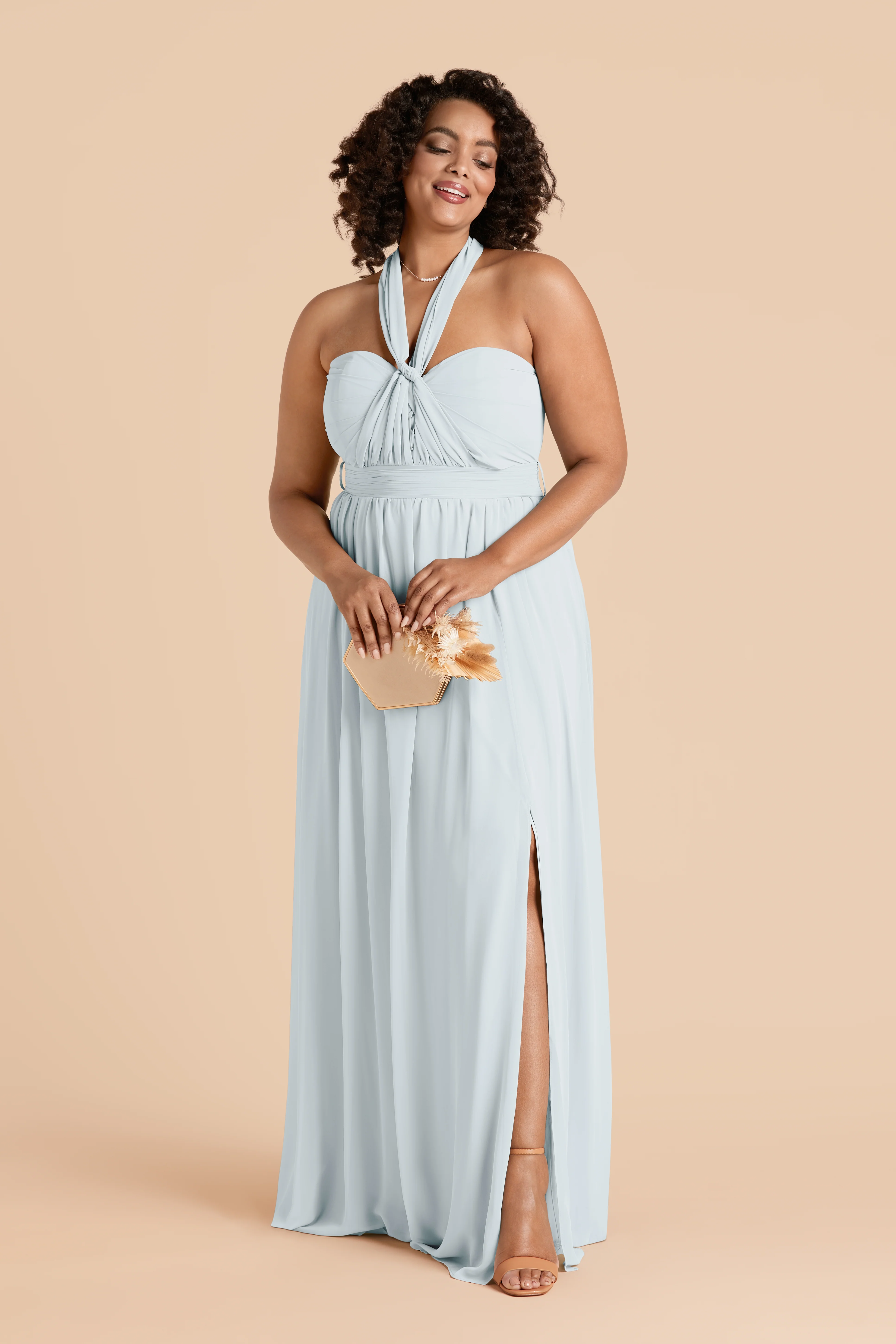 Grace Chiffon Dress With Slit - Mist Blue - Image 10
