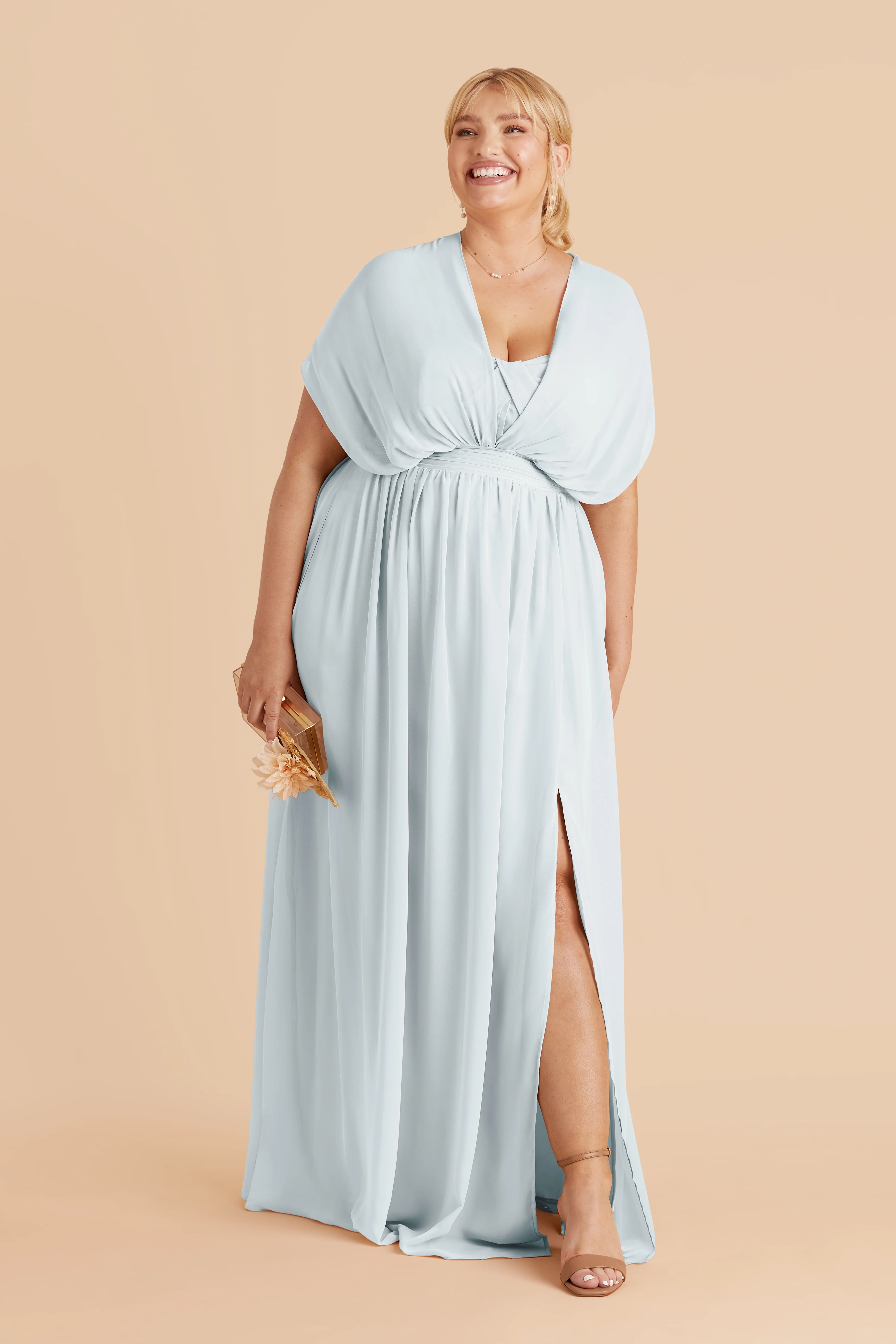 Grace Chiffon Dress With Slit - Mist Blue - Image 14