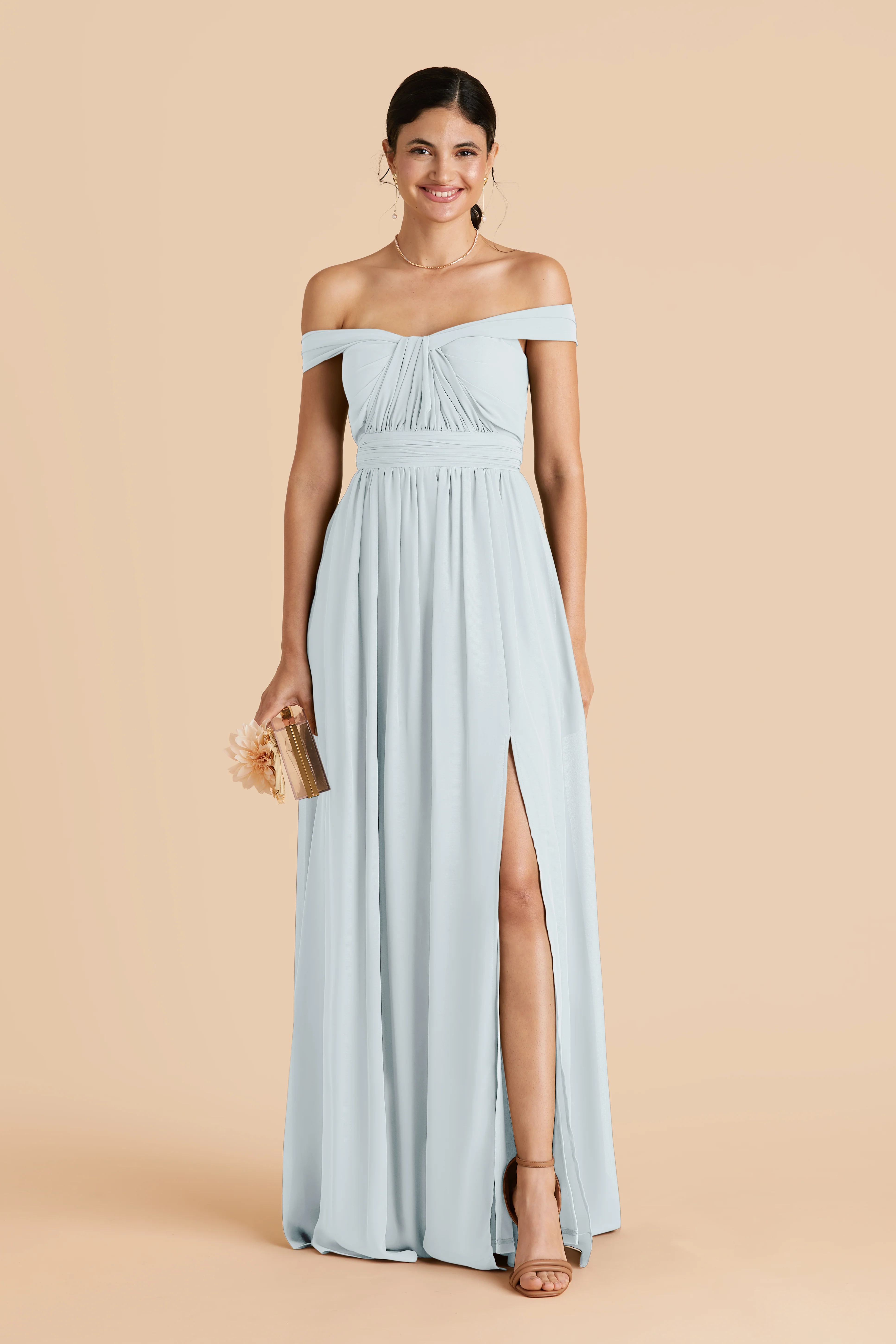 Grace Chiffon Dress With Slit - Mist Blue - Image 5