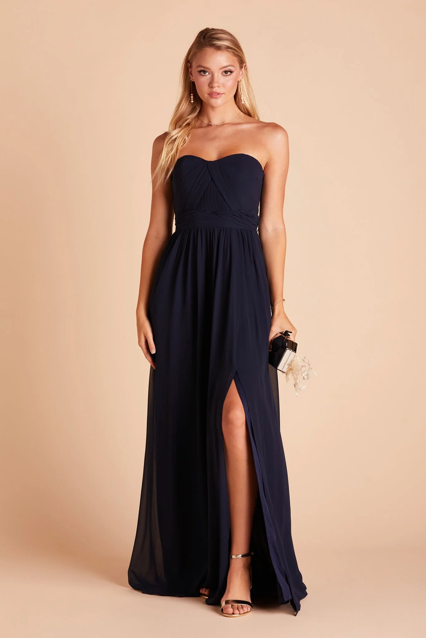 Grace Chiffon Dress With Slit - Navy