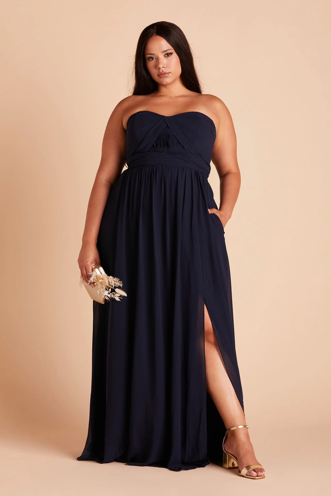 Grace Chiffon Dress With Slit - Navy - Image 11