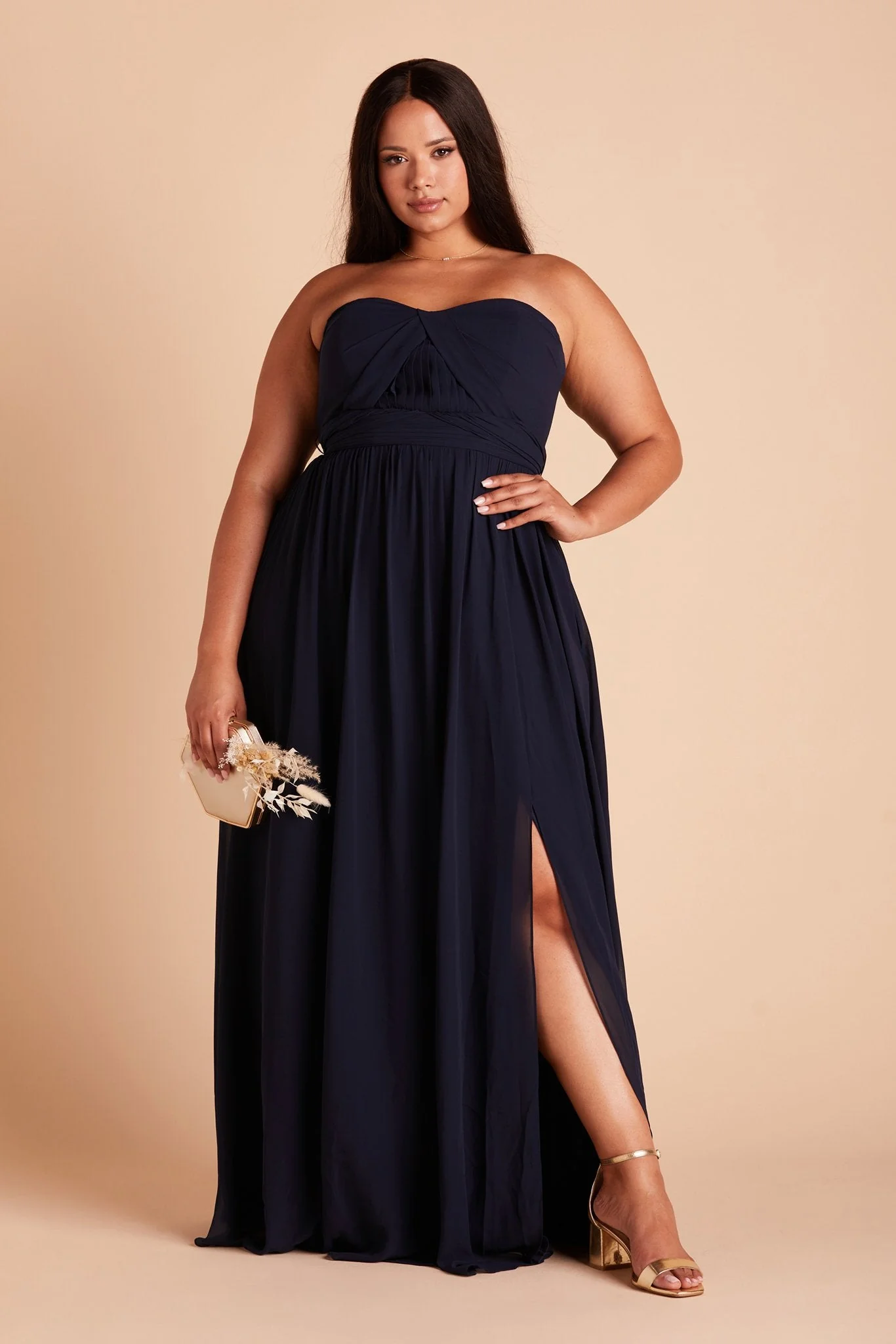 Grace Chiffon Dress With Slit - Navy - Image 12