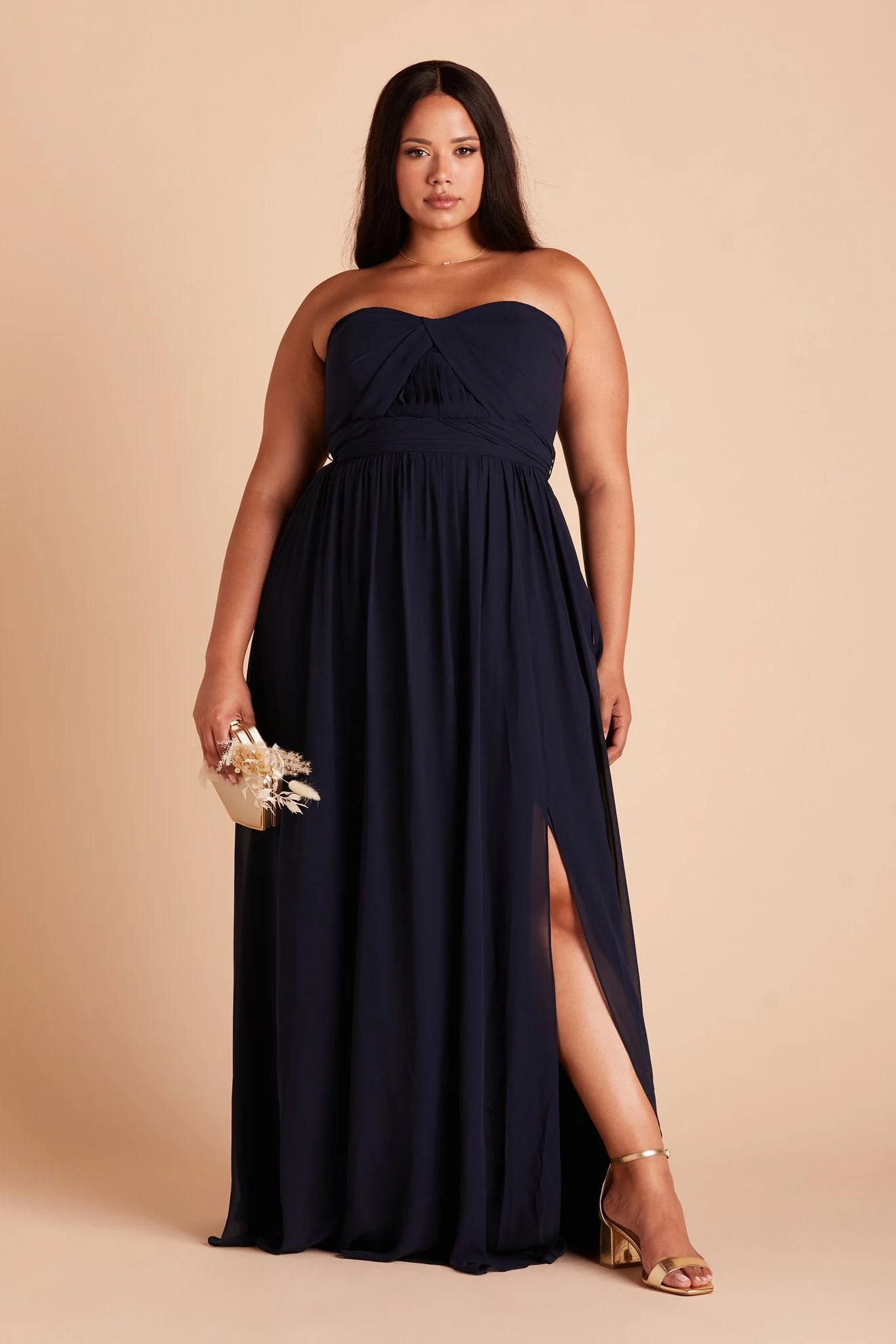 Grace Chiffon Dress With Slit - Navy - Image 13