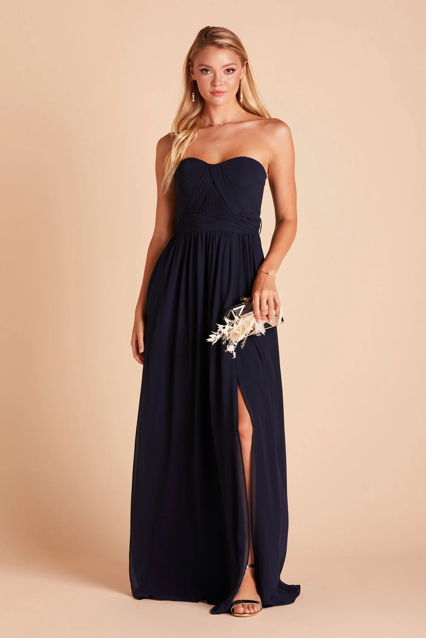 Grace Chiffon Dress With Slit - Navy - Image 6