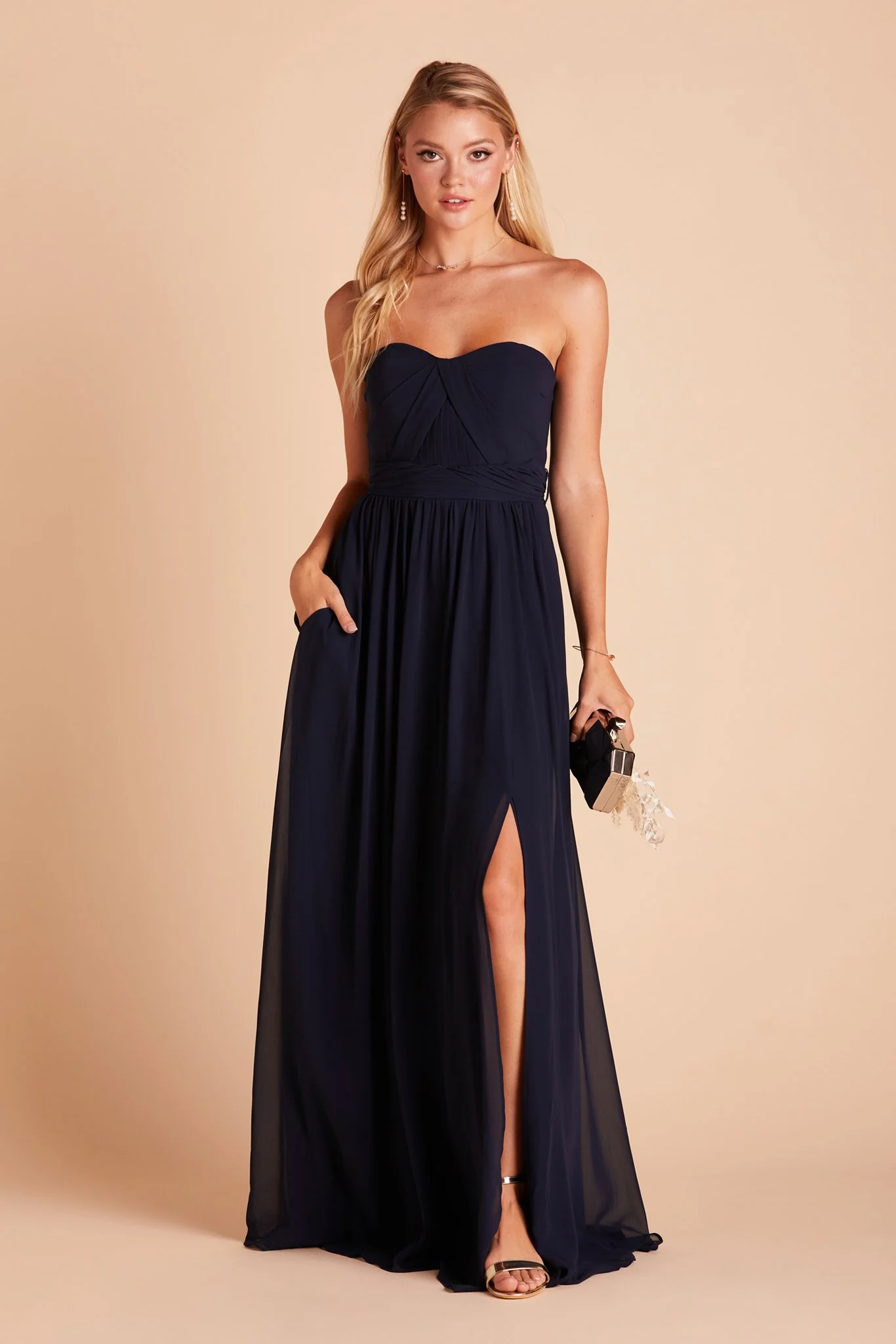 Grace Chiffon Dress With Slit - Navy - Image 8