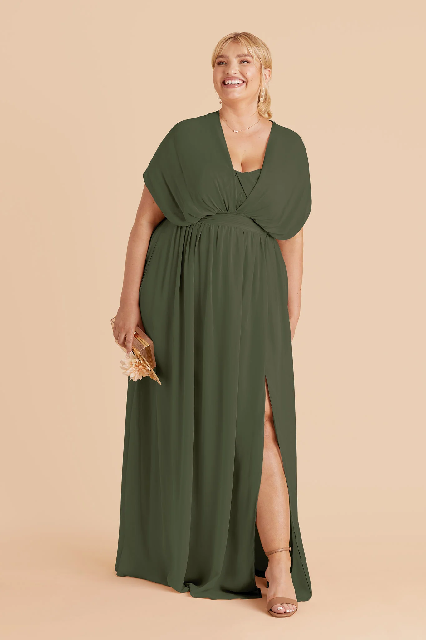 Grace Chiffon Dress With Slit - Olive - Image 2