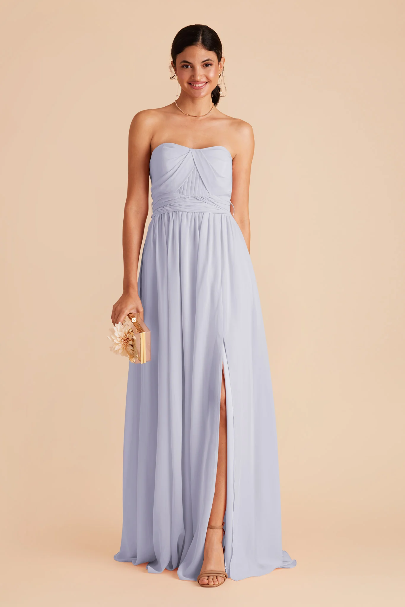 Grace Chiffon Dress With Slit - Periwinkle Blue