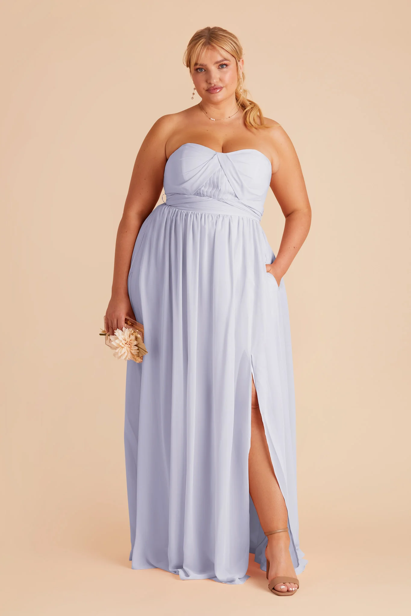 Grace Chiffon Dress With Slit - Periwinkle Blue - Image 2