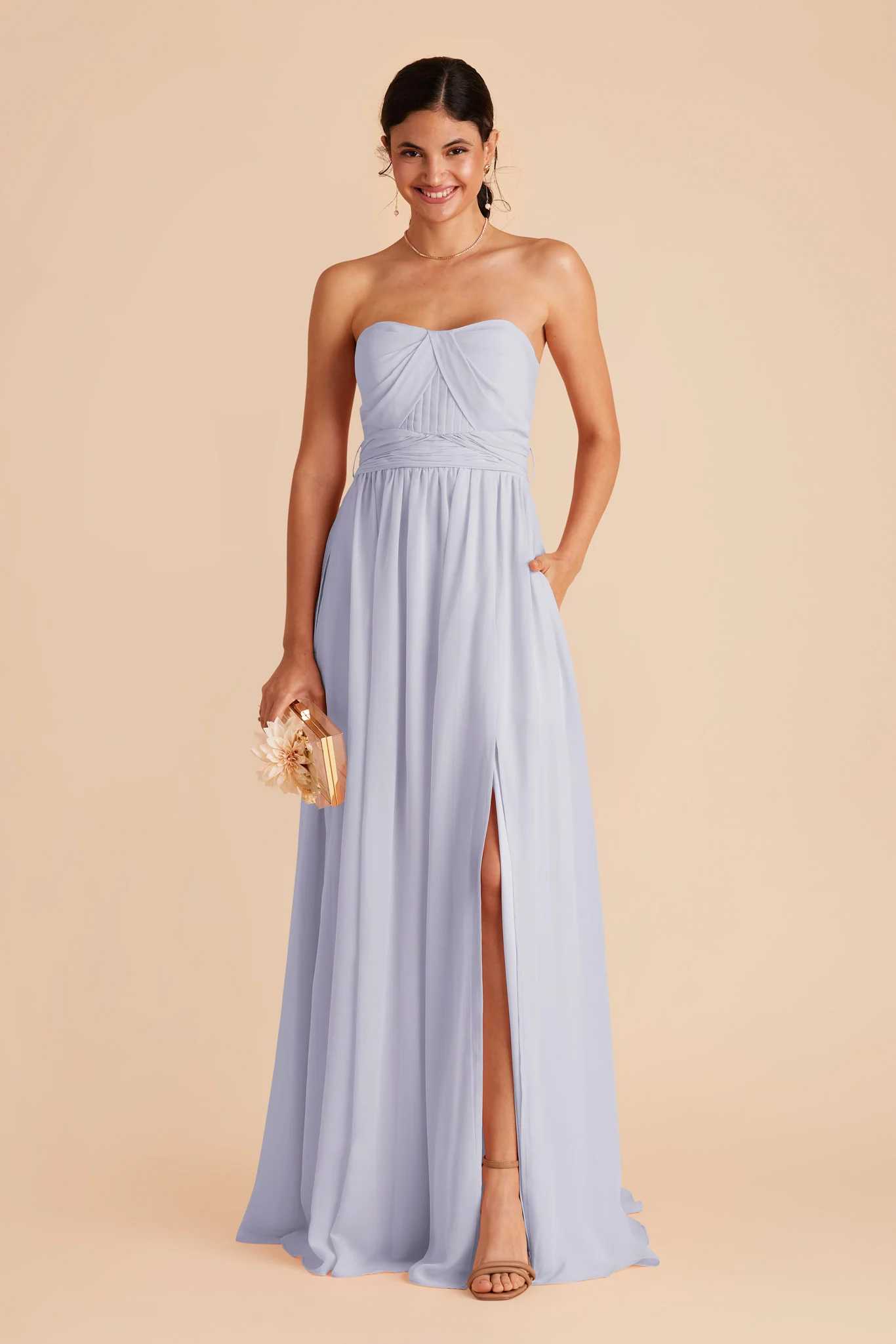 Grace Chiffon Dress With Slit - Periwinkle Blue - Image 5