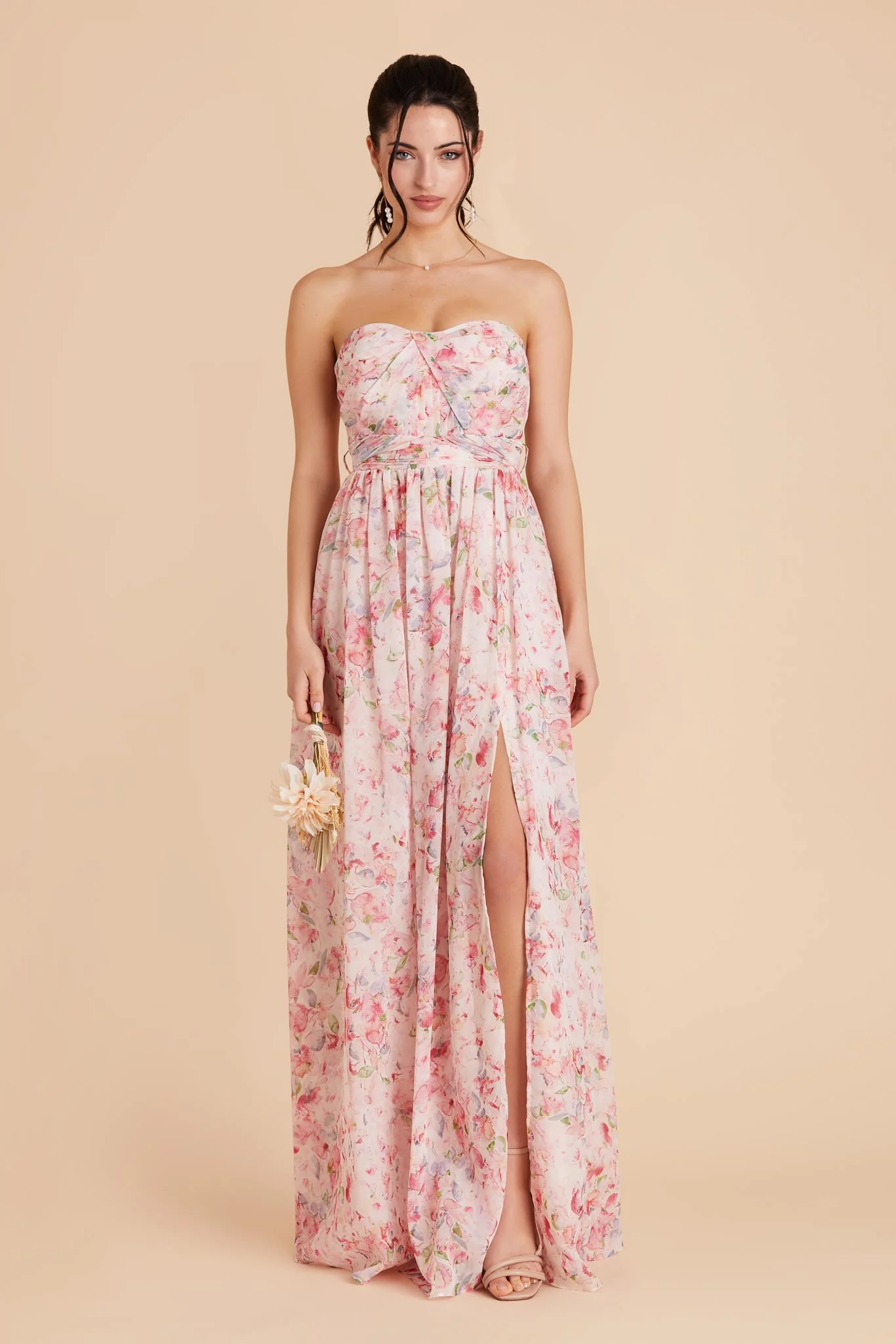 Grace Chiffon Dress With Slit - Pink Falling Petals - Image 5