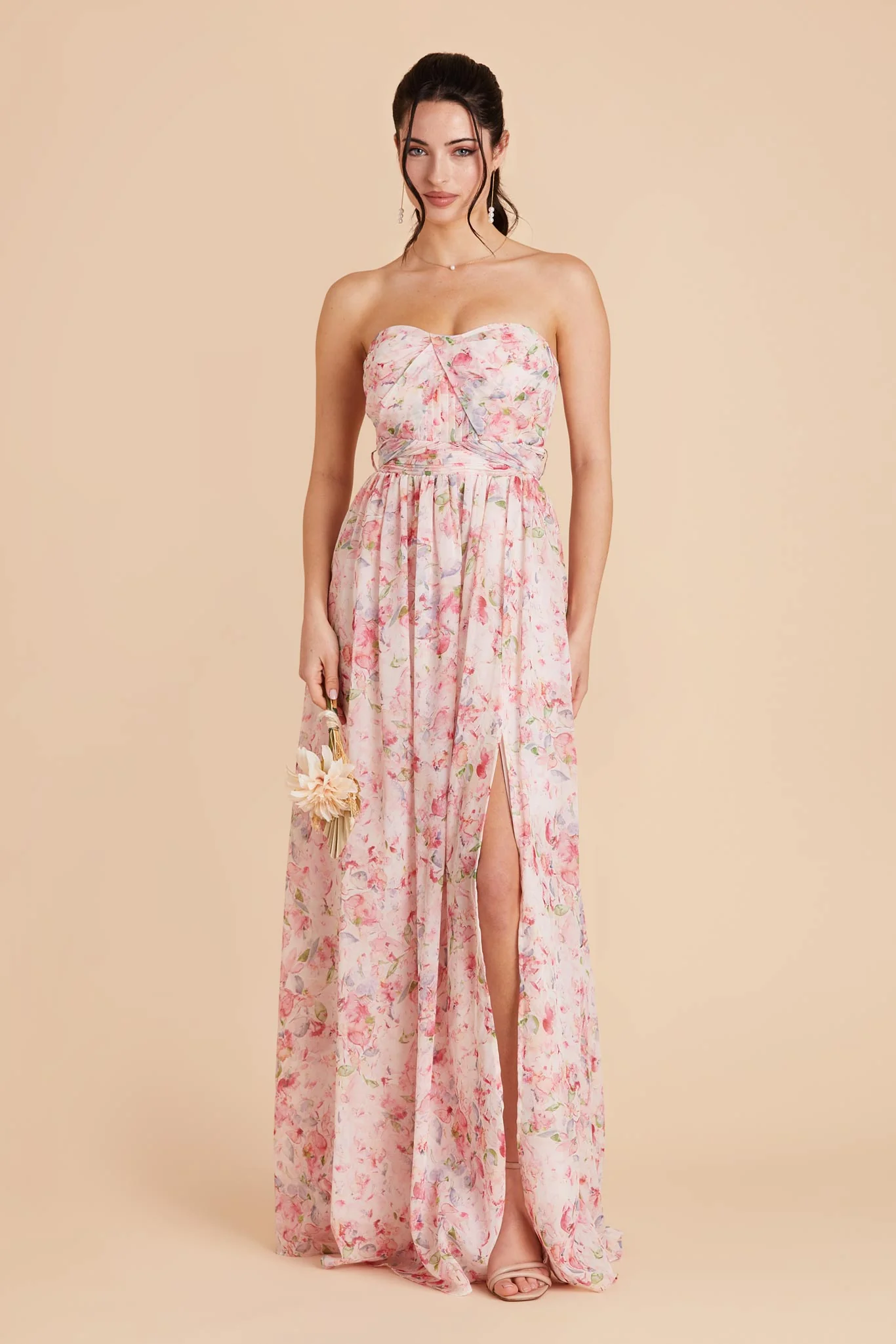 Grace Chiffon Dress With Slit - Pink Falling Petals - Image 6