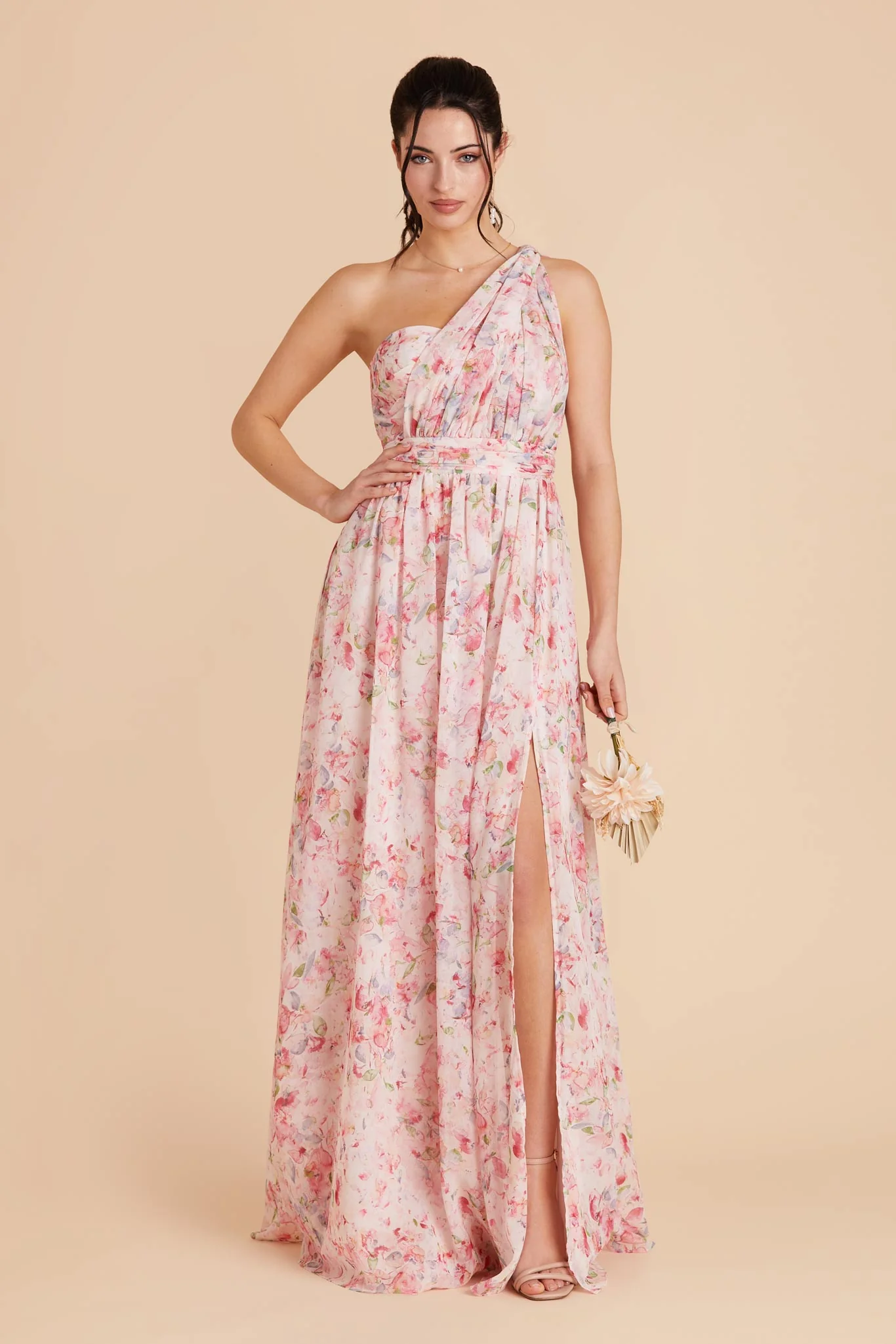 Grace Chiffon Dress With Slit - Pink Falling Petals - Image 8
