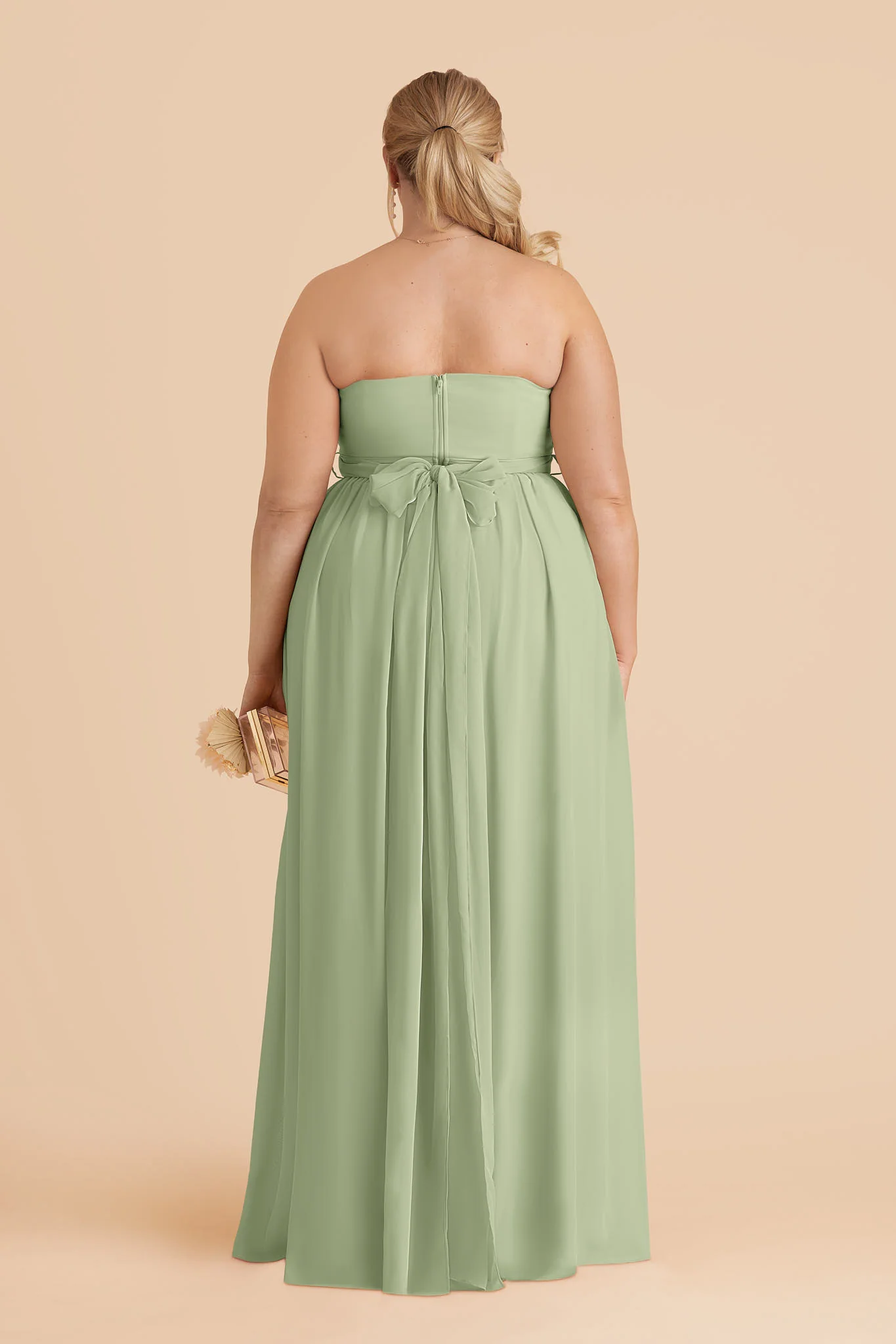 Grace Chiffon Dress With Slit - Pistachio - Image 4