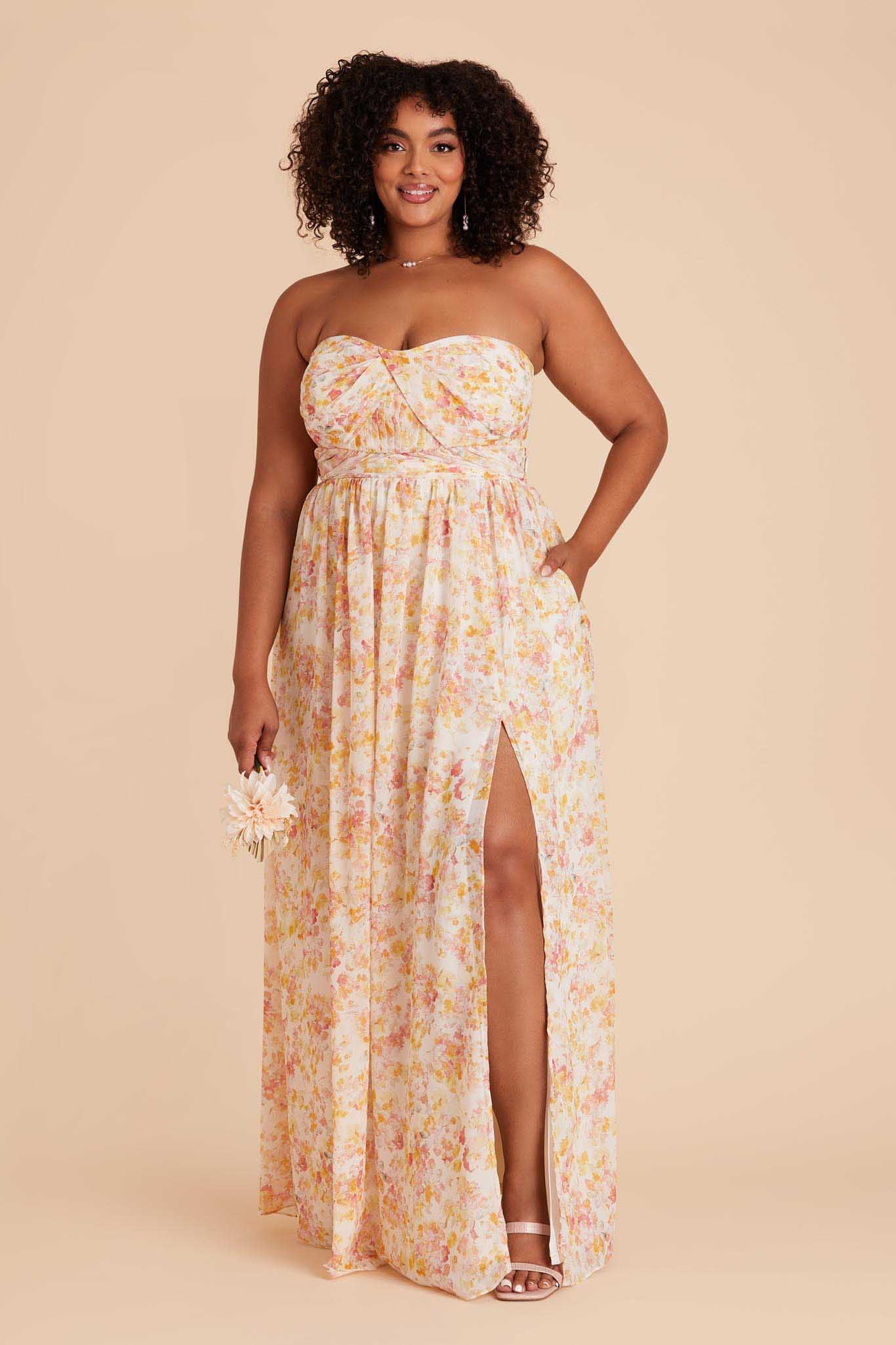 Grace Chiffon Dress With Slit - Pressed Floral - Image 14