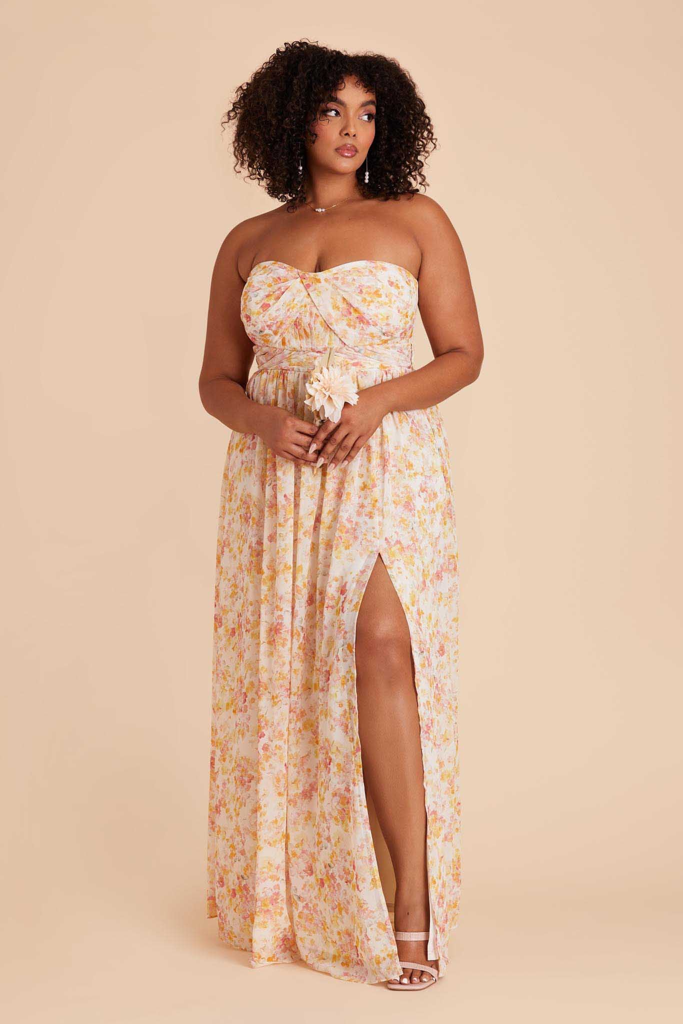 Grace Chiffon Dress With Slit - Pressed Floral - Image 15