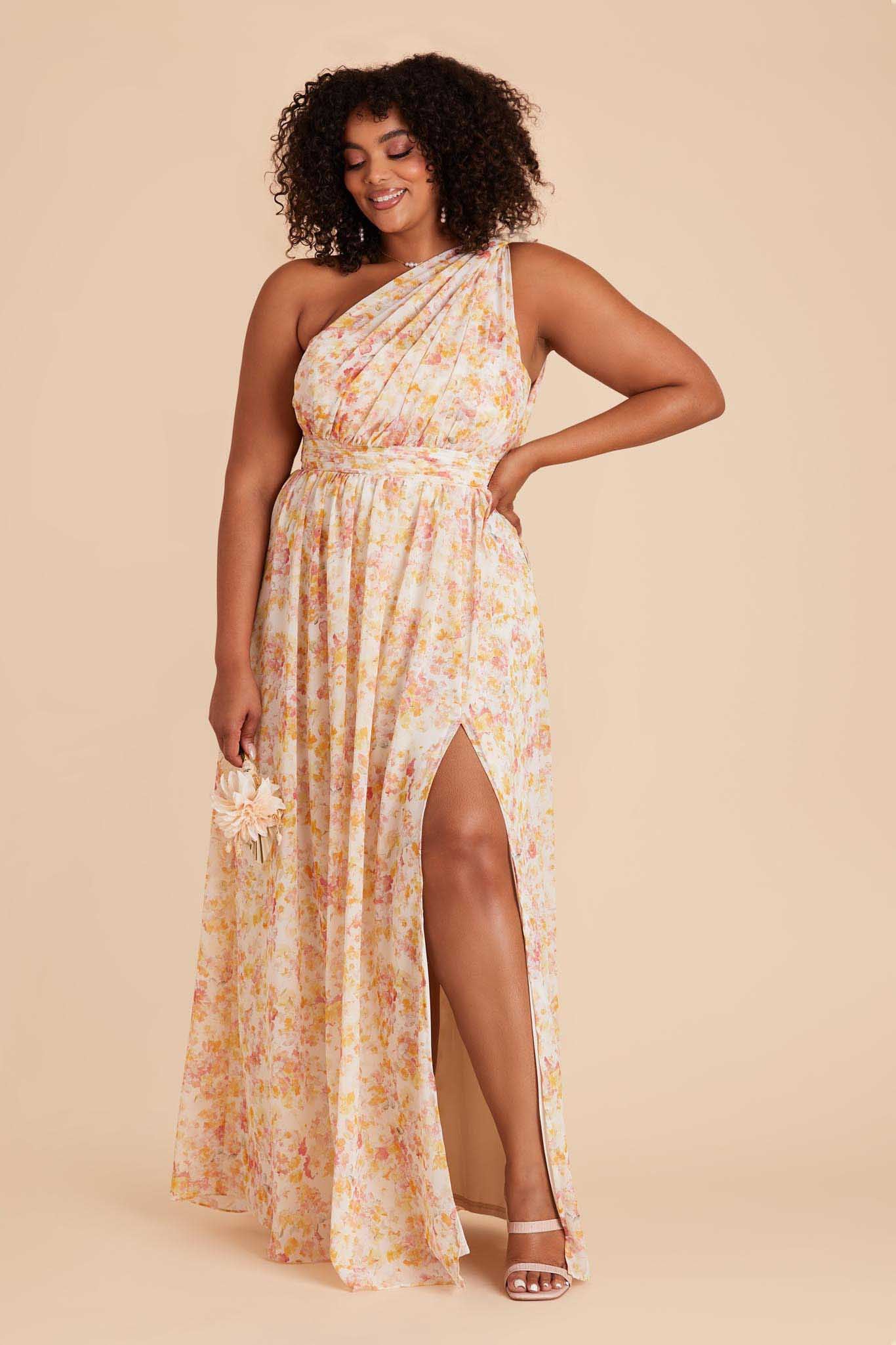 Grace Chiffon Dress With Slit - Pressed Floral - Image 16