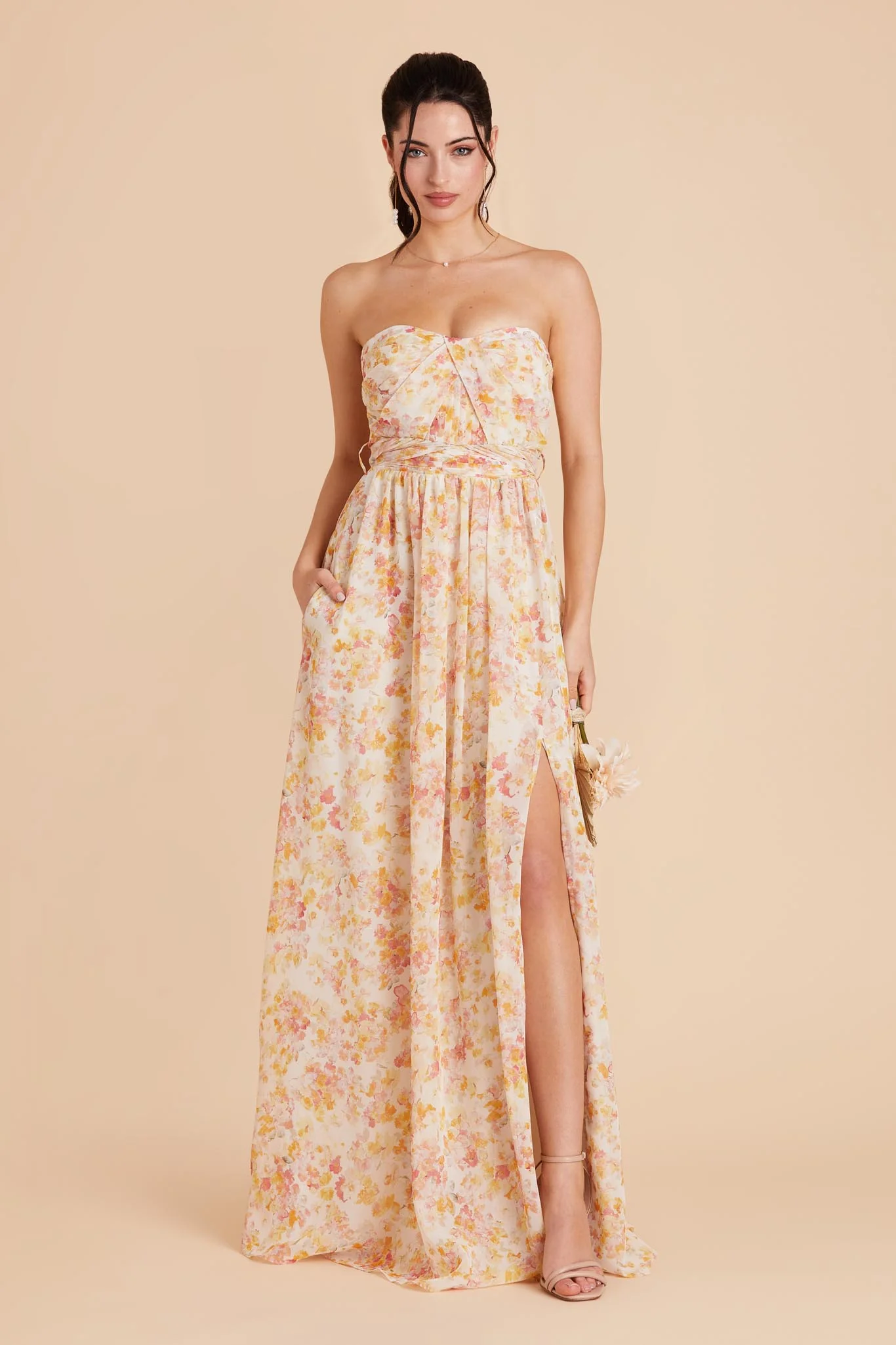 Grace Chiffon Dress With Slit - Pressed Floral - Image 4