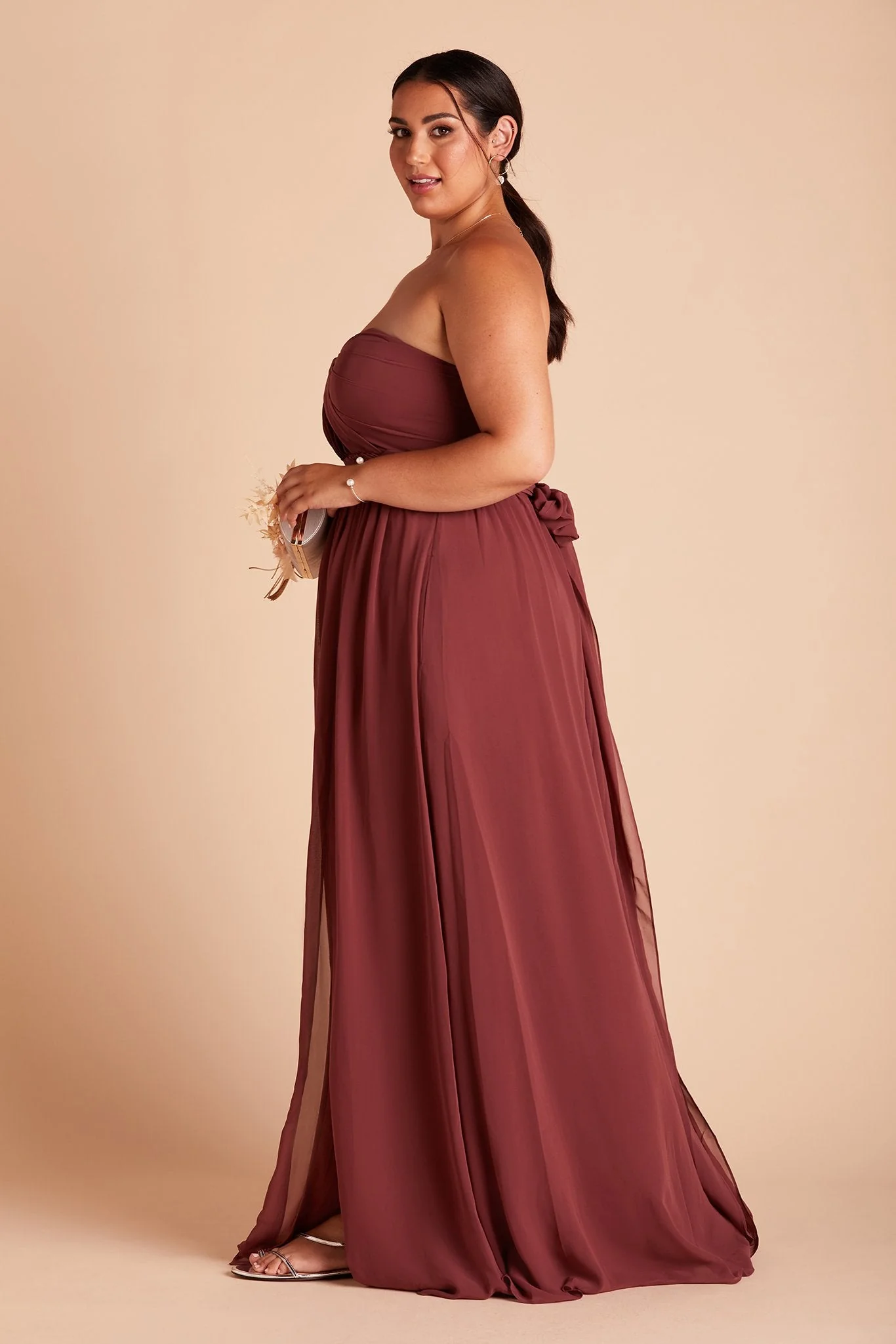 Grace Chiffon Dress With Slit - Rosewood - Image 18
