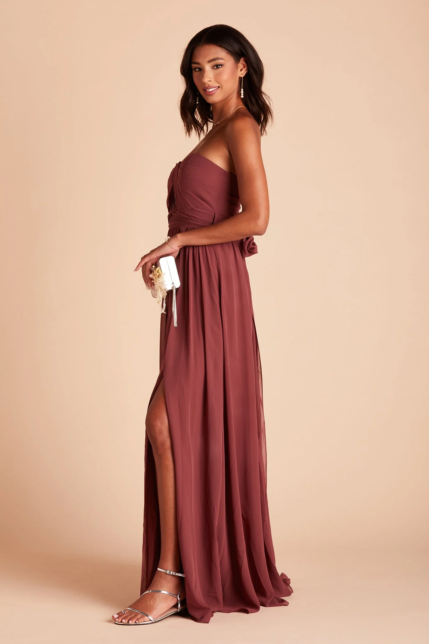 Grace Chiffon Dress With Slit - Rosewood - Image 9