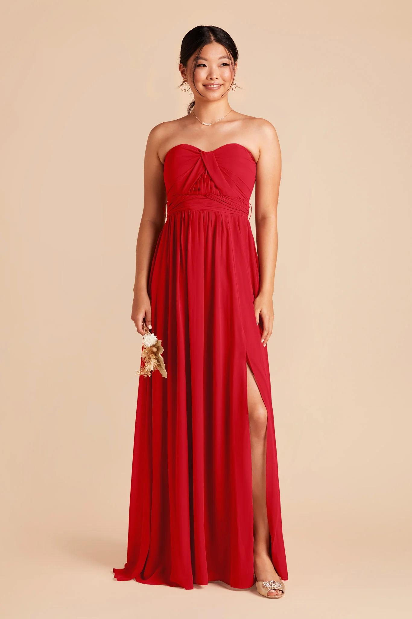 Grace Chiffon Dress With Slit - Ruby Red