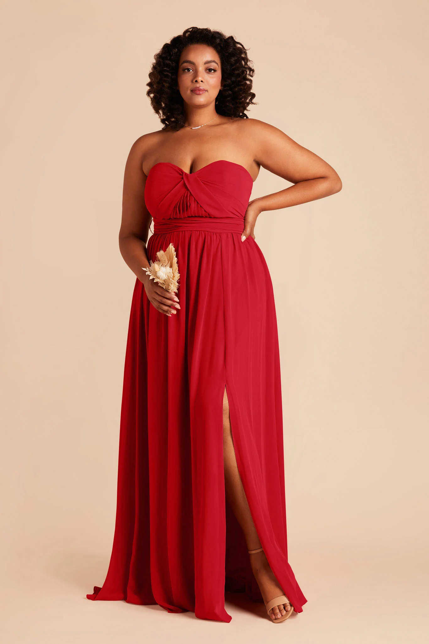 Grace Chiffon Dress With Slit - Ruby Red - Image 2