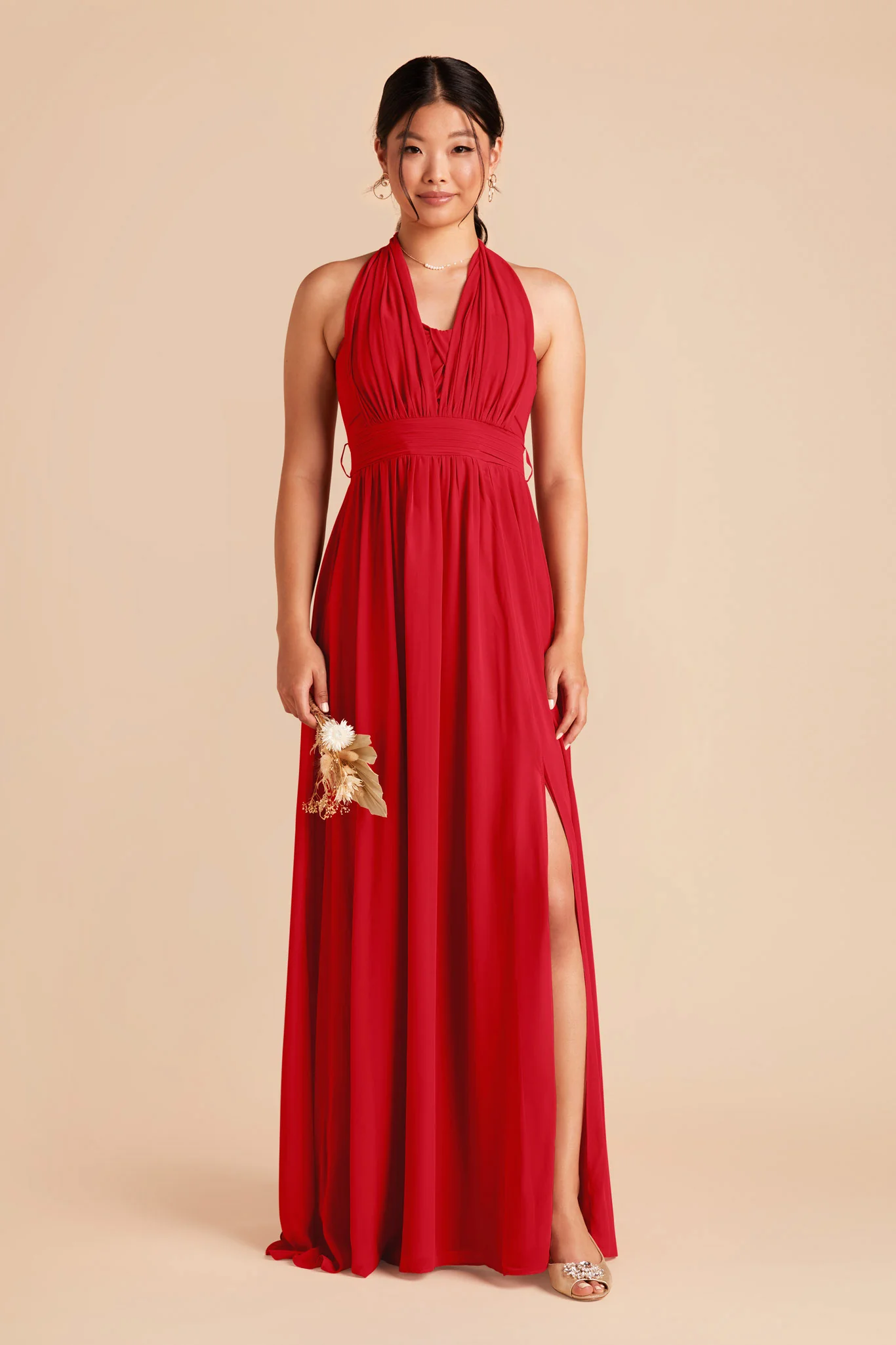 Grace Chiffon Dress With Slit - Ruby Red - Image 3