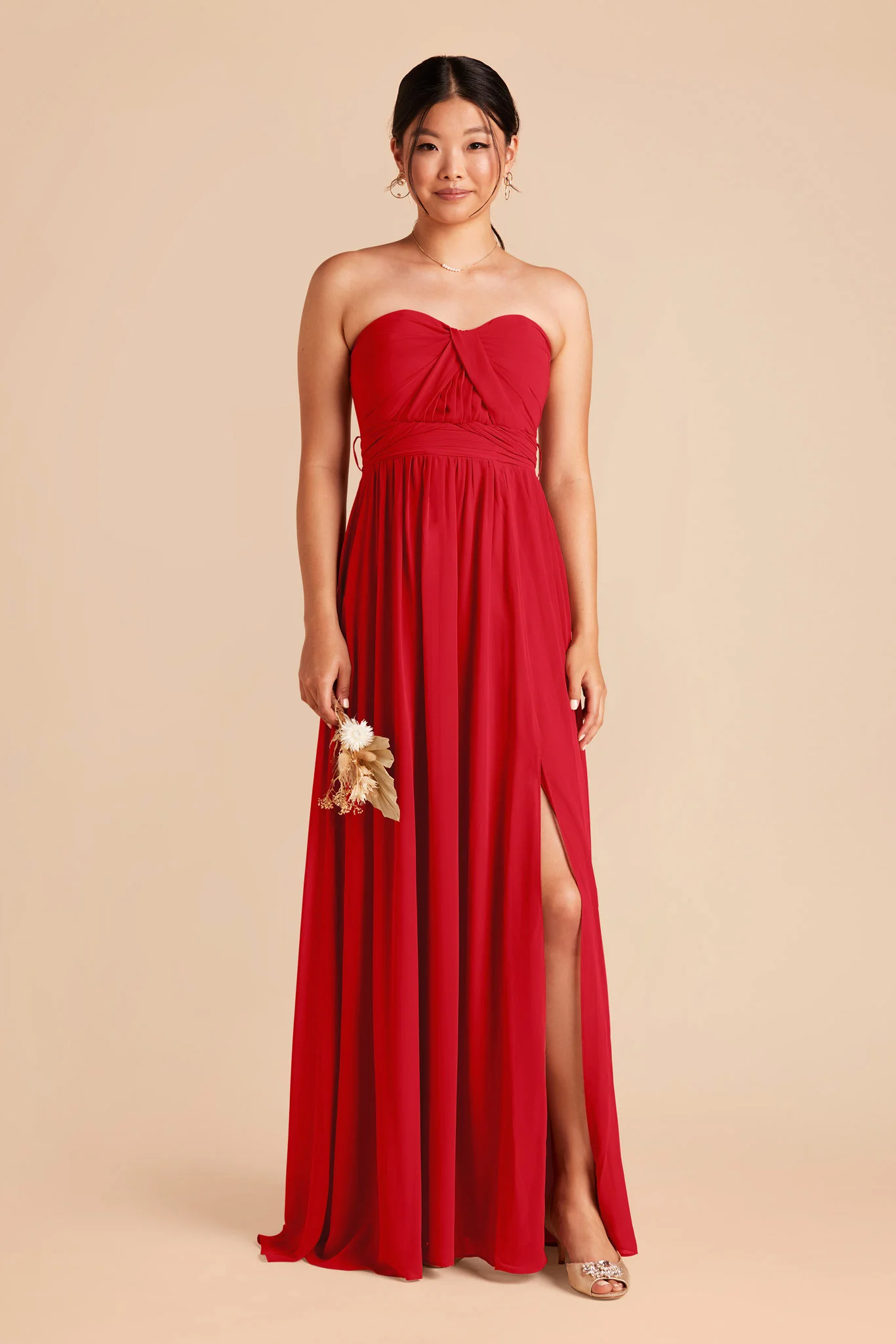Grace Chiffon Dress With Slit - Ruby Red - Image 4