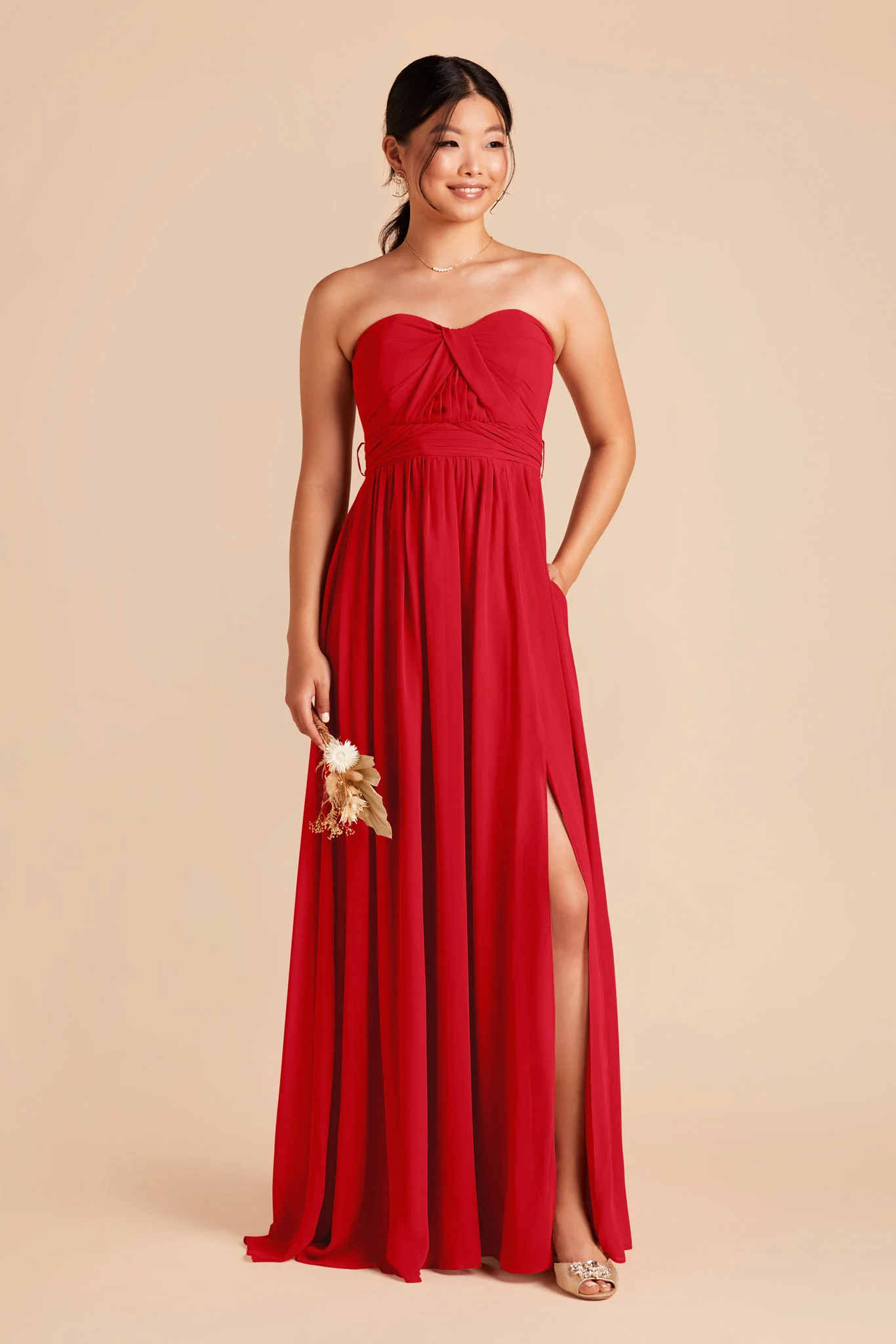 Grace Chiffon Dress With Slit - Ruby Red - Image 5