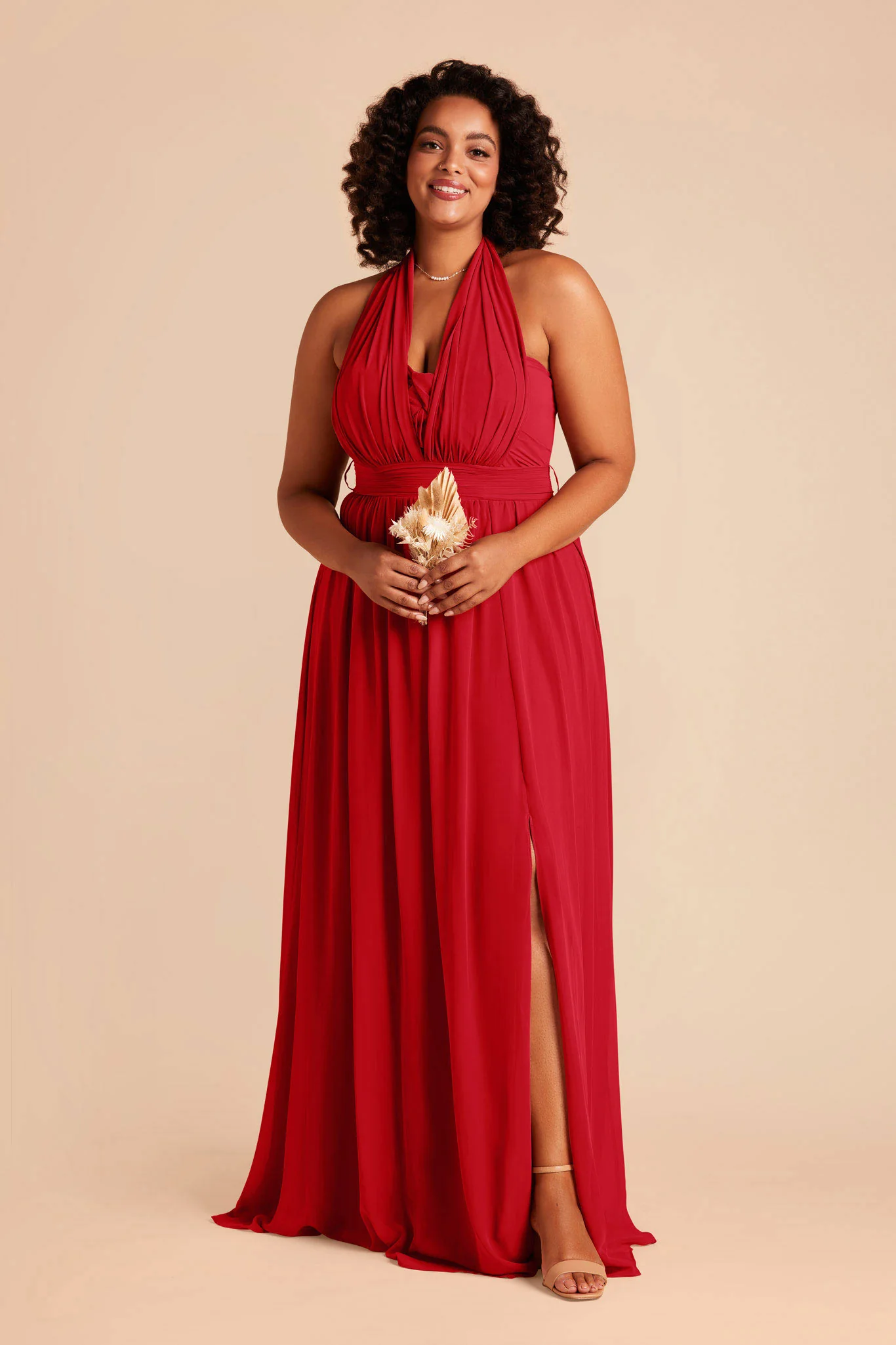 Grace Chiffon Dress With Slit - Ruby Red - Image 6