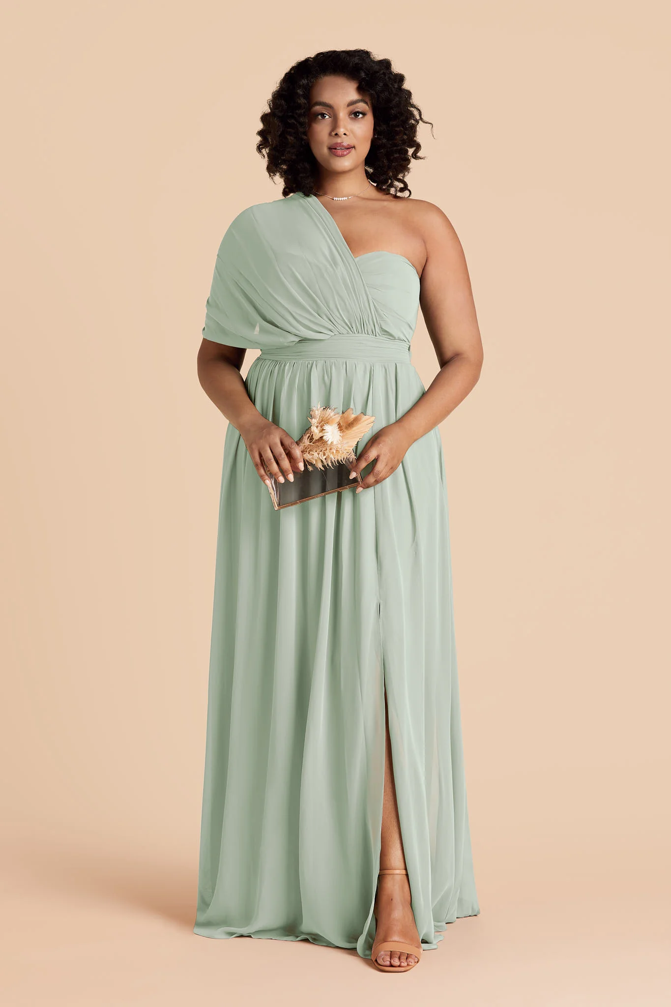 Grace Chiffon Dress With Slit - Sage - Image 14