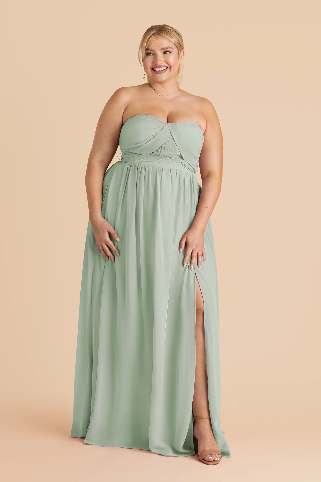 Grace Chiffon Dress With Slit - Sage - Image 2