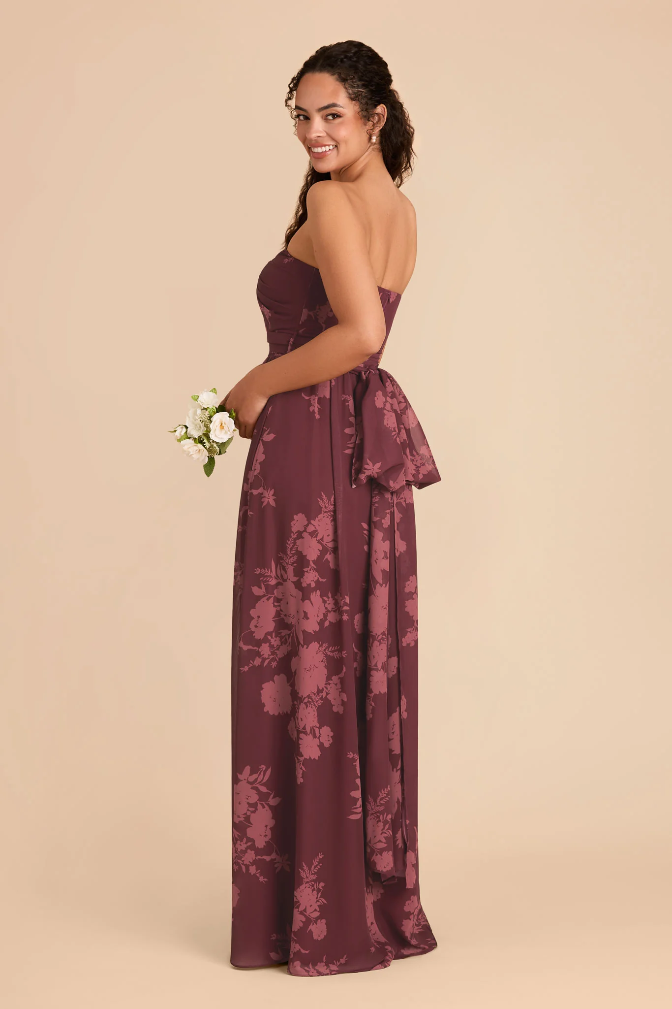 Grace Chiffon Dress With Slit - Sangria Whimsical Blooms - Image 5