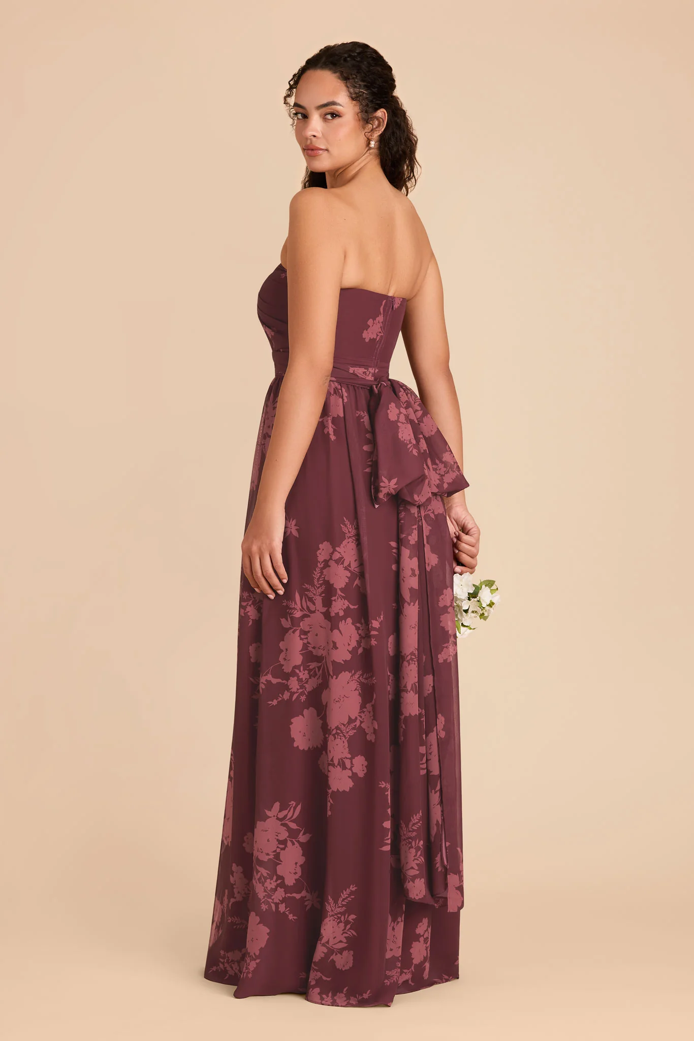 Grace Chiffon Dress With Slit - Sangria Whimsical Blooms - Image 6
