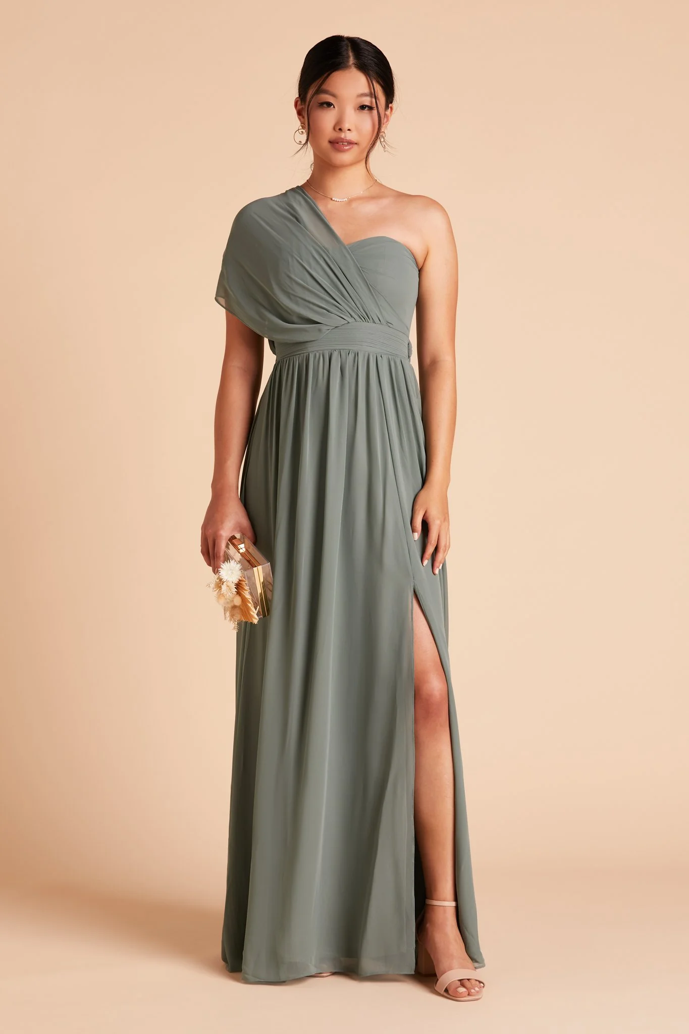 Grace Chiffon Dress With Slit - Sea Glass - Image 5
