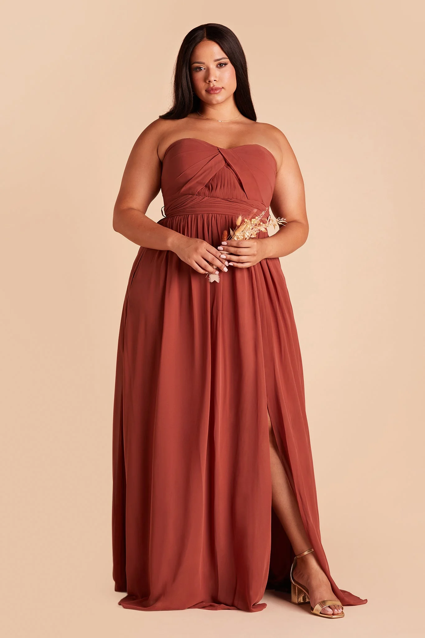 Grace Chiffon Dress With Slit - Spice - Image 13