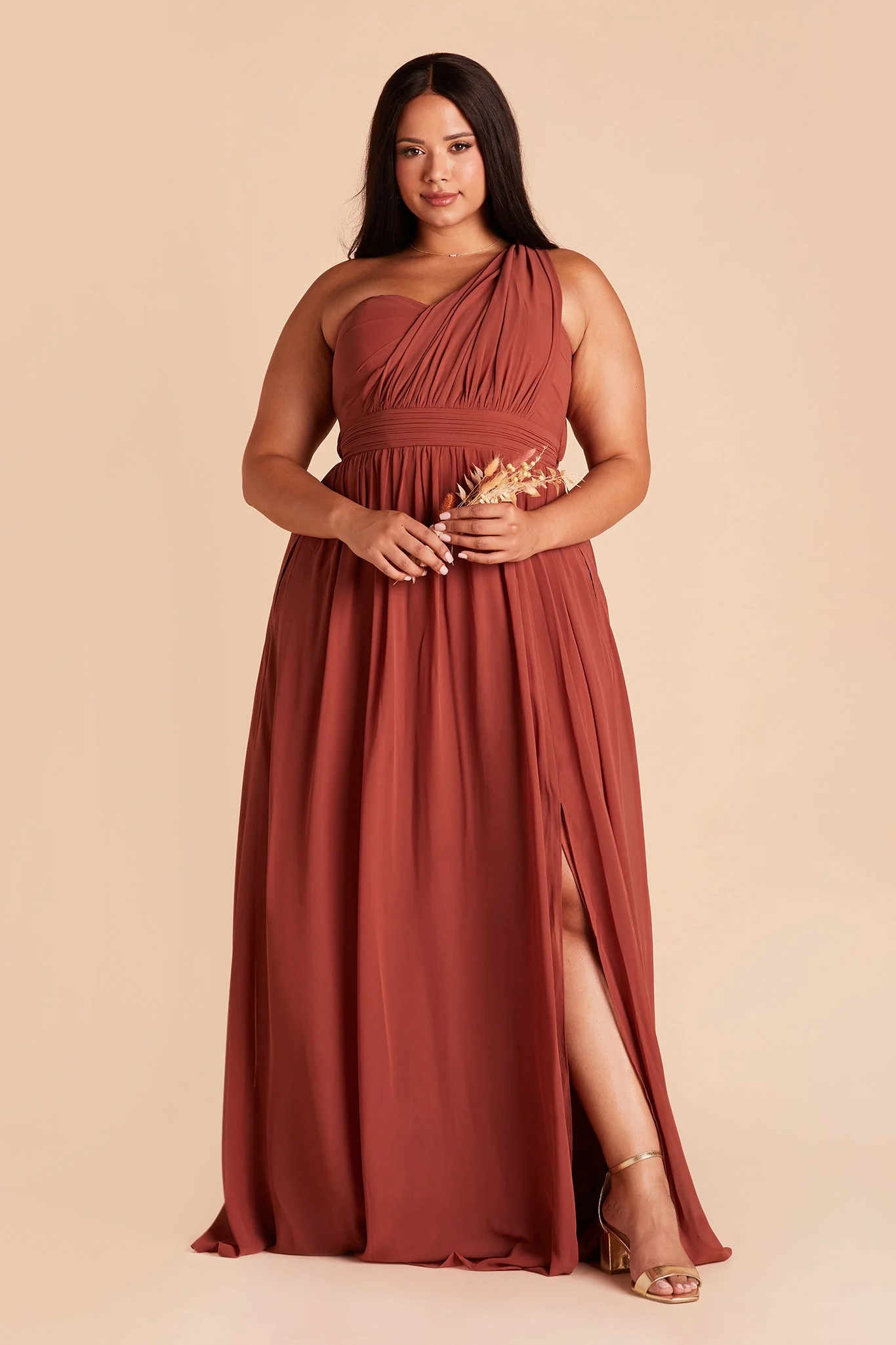 Grace Chiffon Dress With Slit - Spice - Image 2