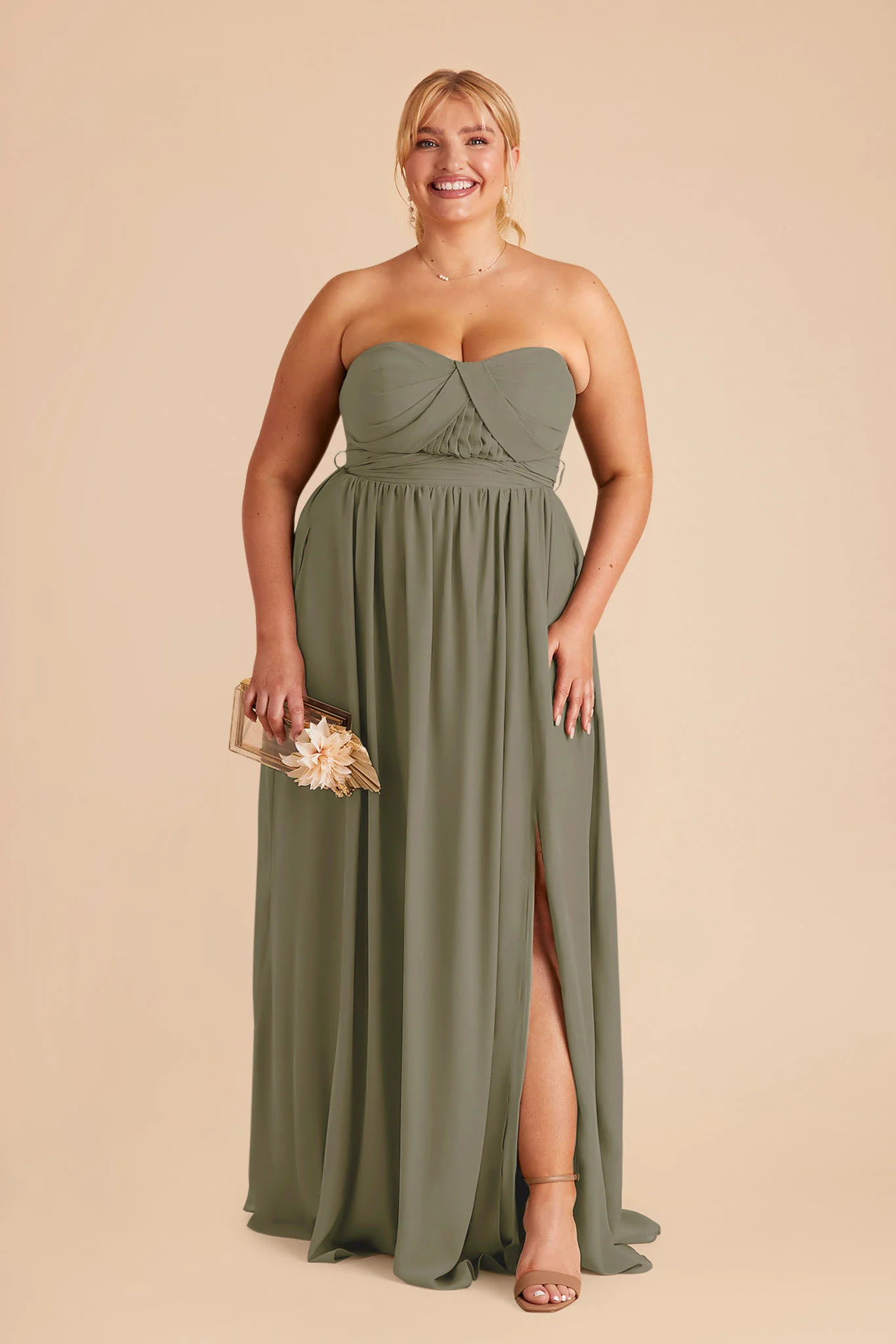 Grace Chiffon Dress With Slit - Thyme - Image 11