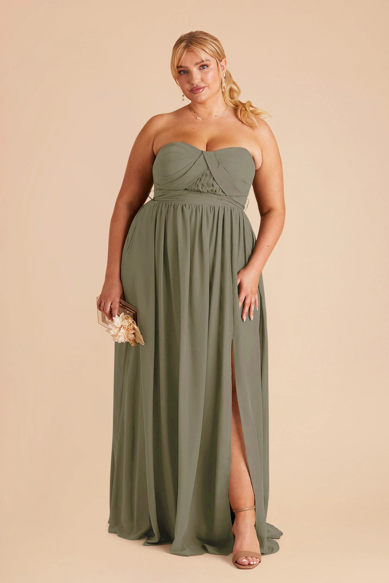Grace Chiffon Dress With Slit - Thyme - Image 13
