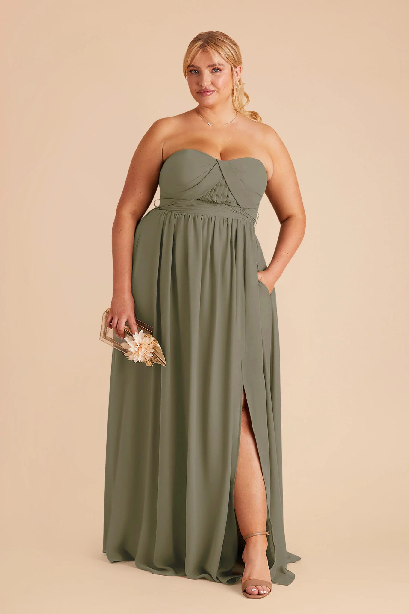 Grace Chiffon Dress With Slit - Thyme - Image 14