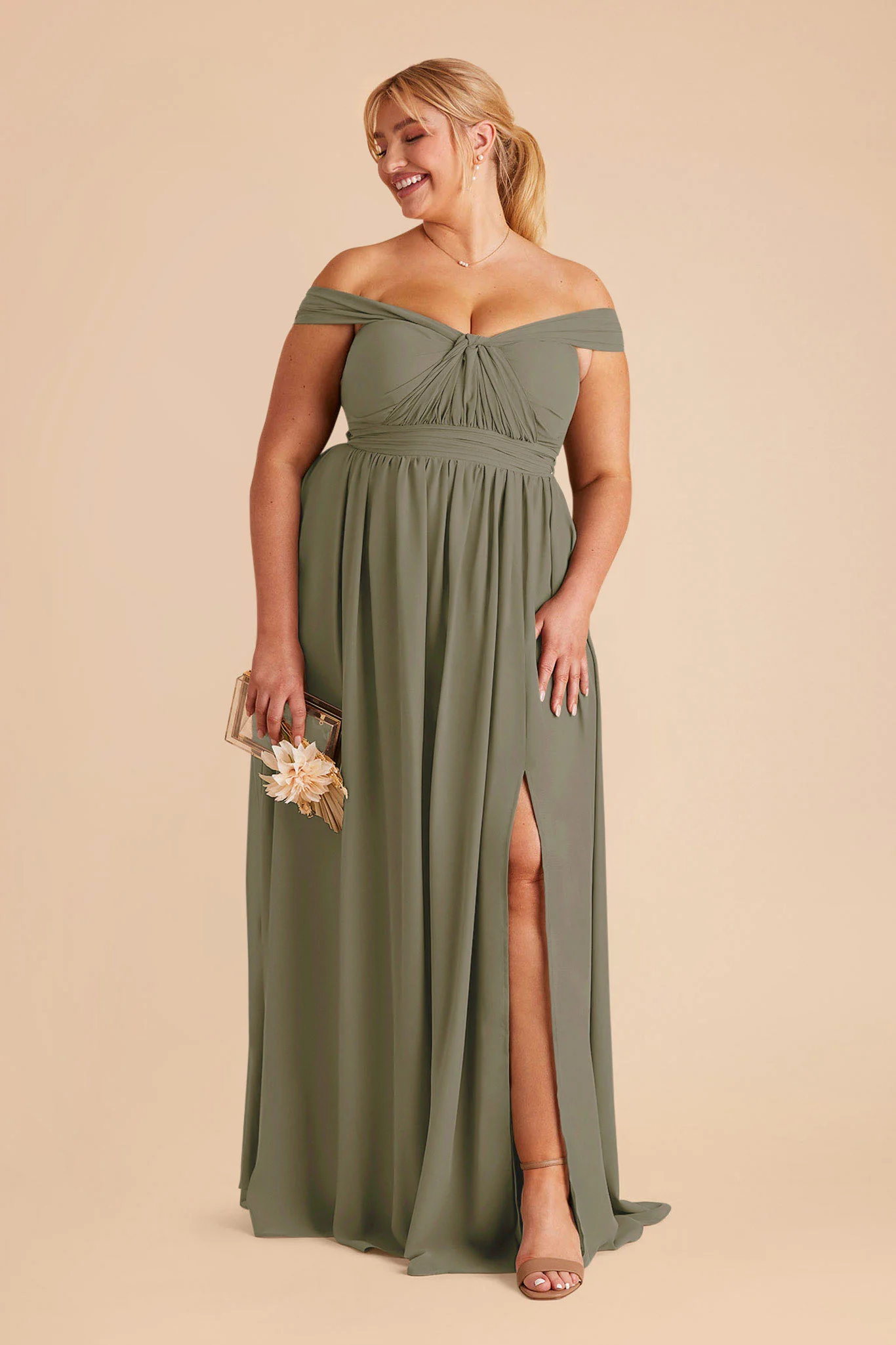 Grace Chiffon Dress With Slit - Thyme - Image 16