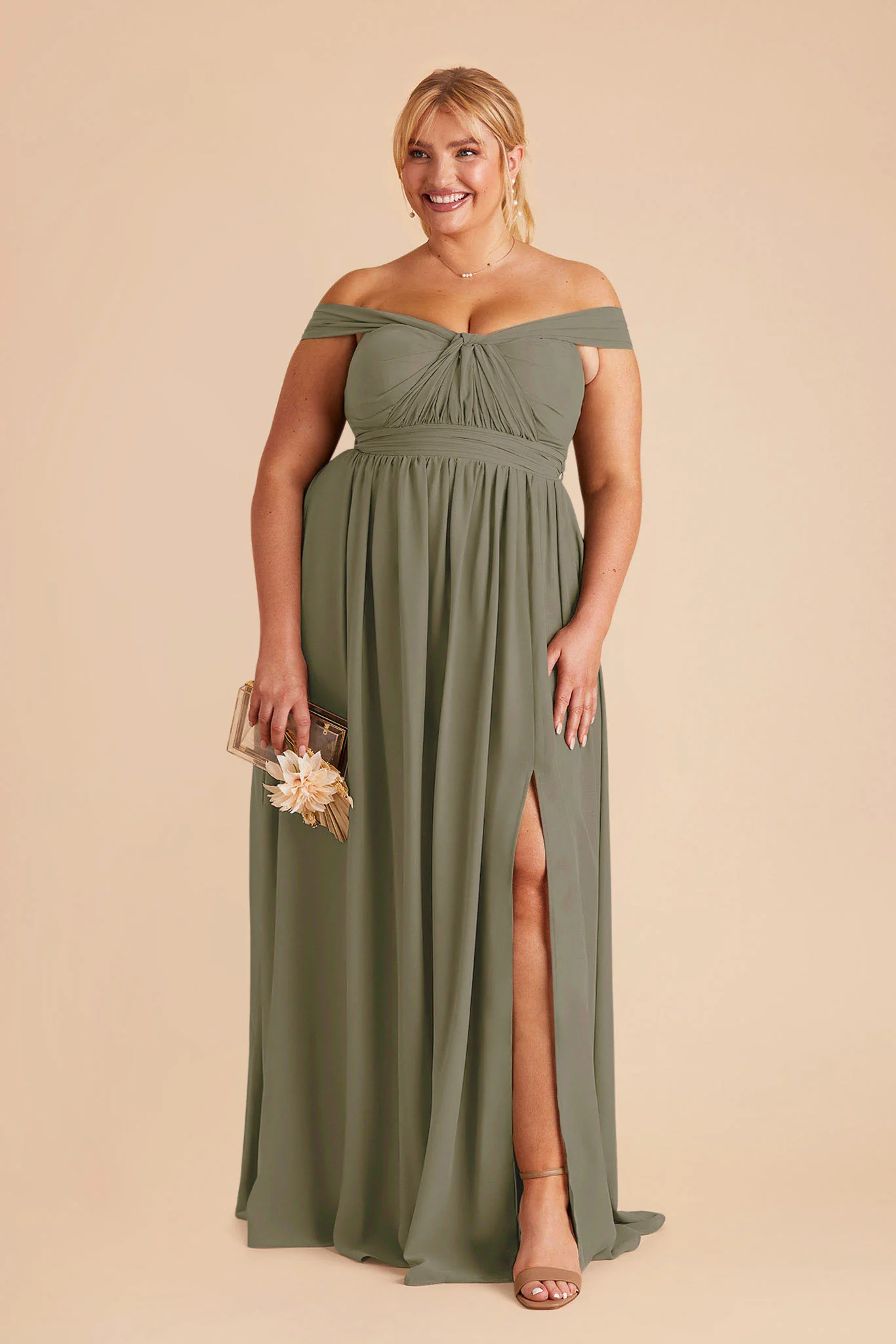 Grace Chiffon Dress With Slit - Thyme - Image 17