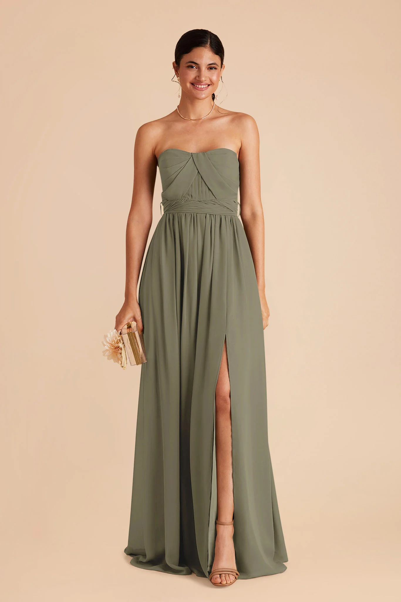 Grace Chiffon Dress With Slit - Thyme - Image 3
