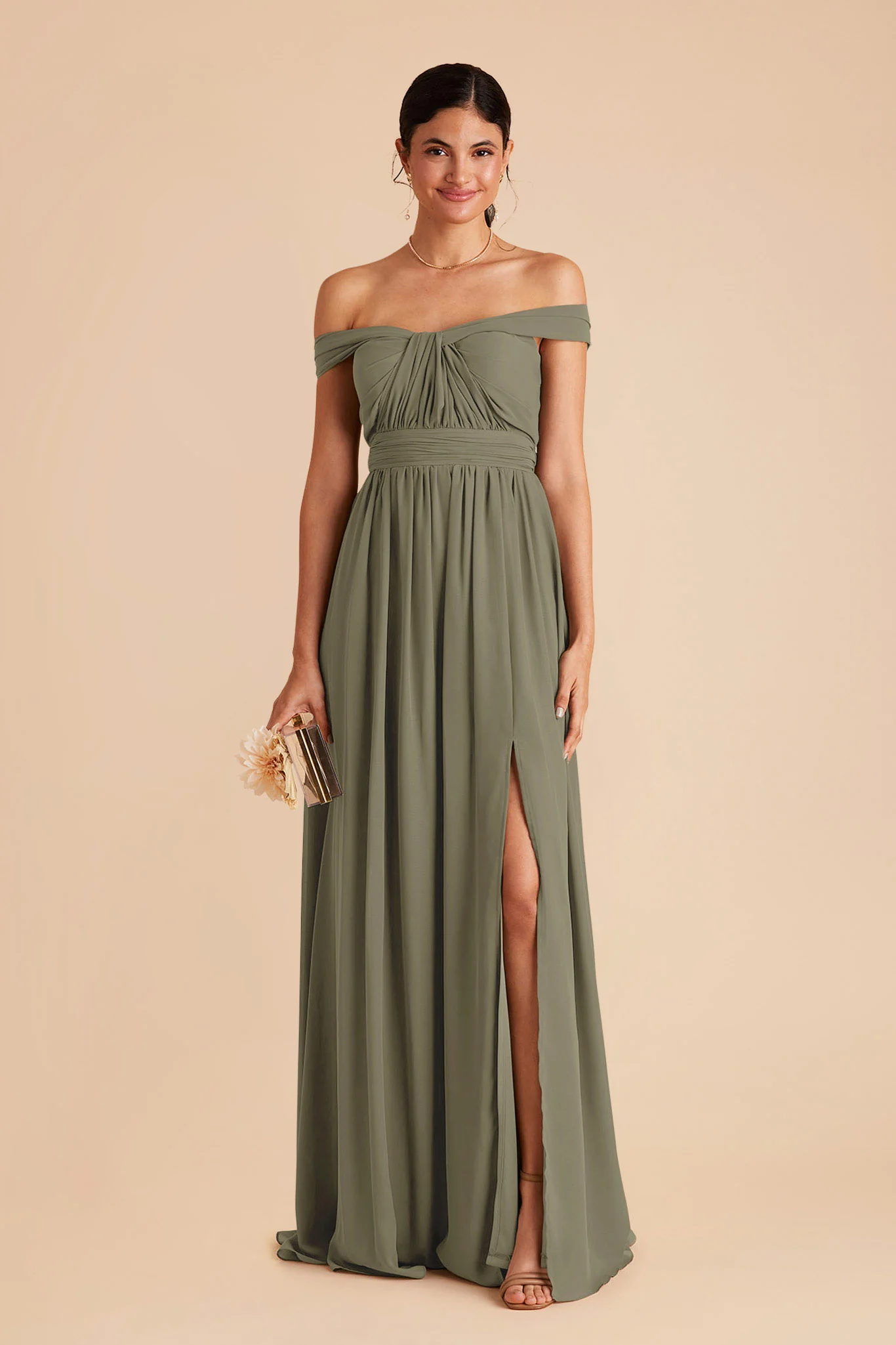 Grace Chiffon Dress With Slit - Thyme - Image 4