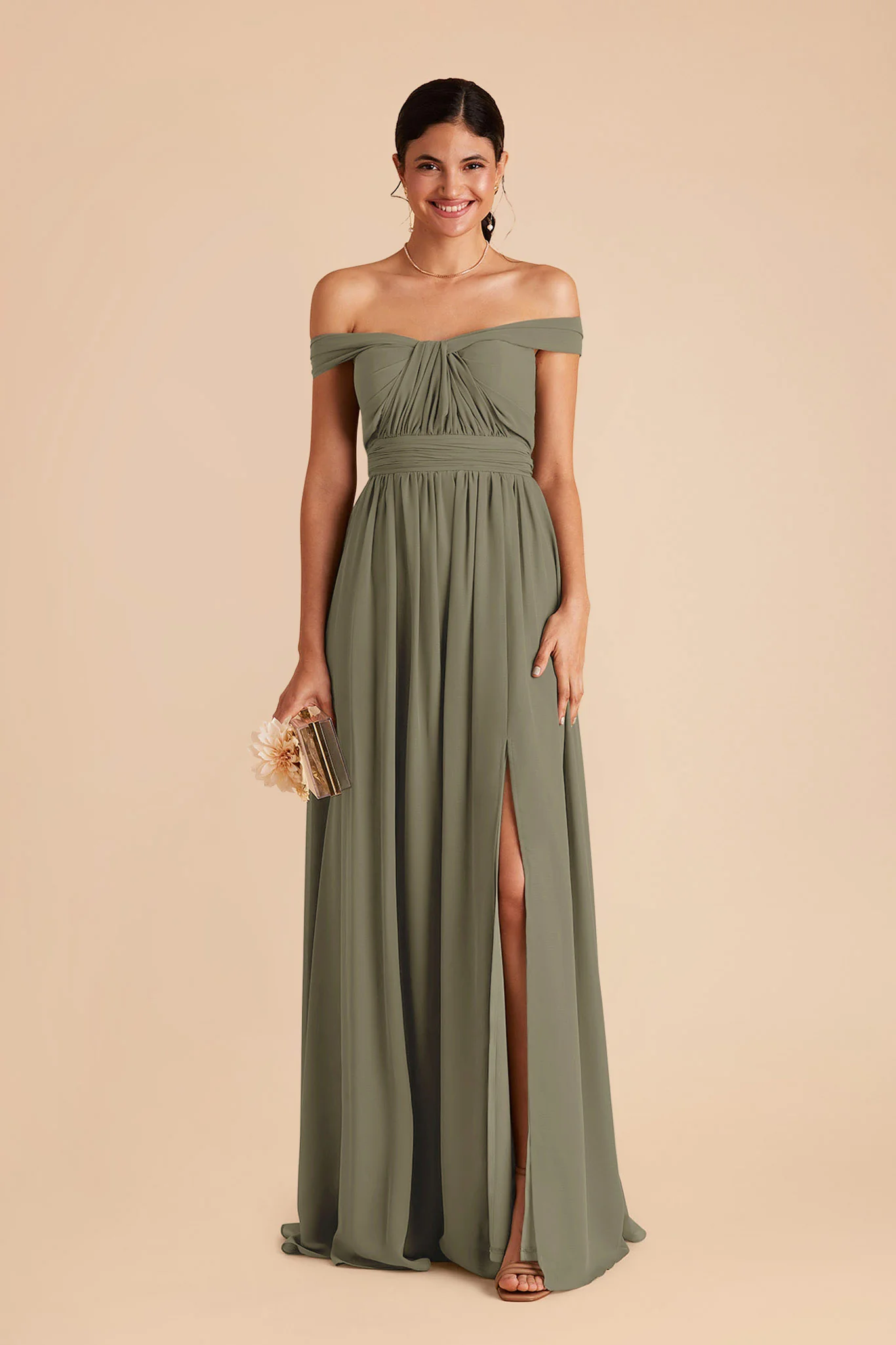 Grace Chiffon Dress With Slit - Thyme - Image 5
