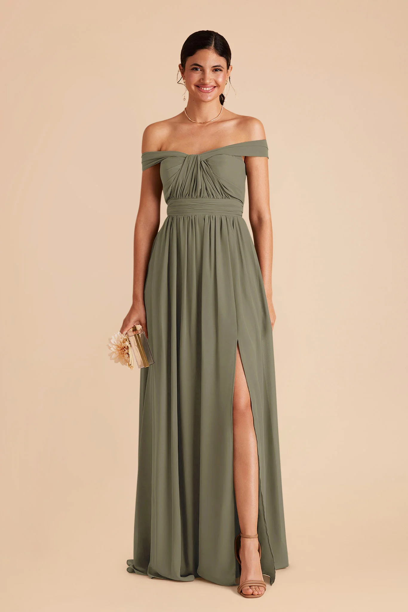 Grace Chiffon Dress With Slit - Thyme - Image 6