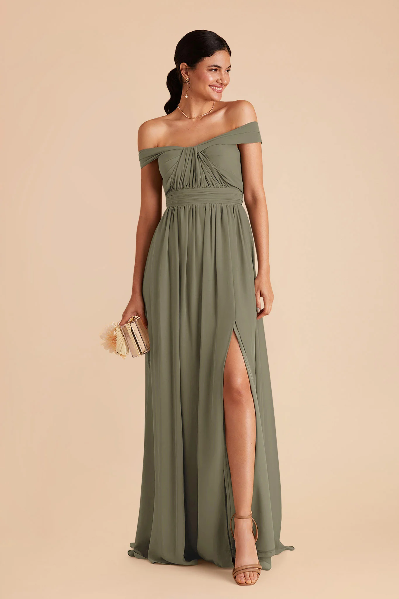 Grace Chiffon Dress With Slit - Thyme - Image 7