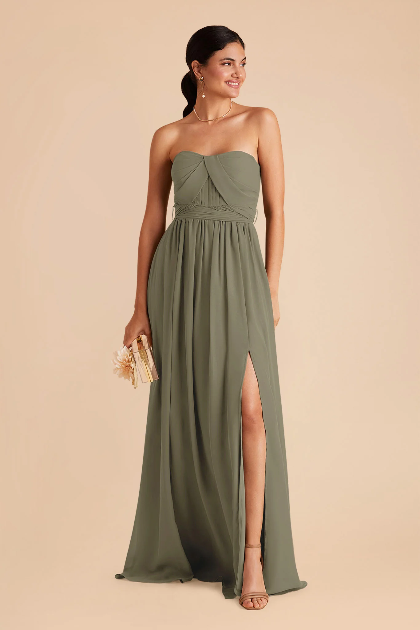 Grace Chiffon Dress With Slit - Thyme - Image 8